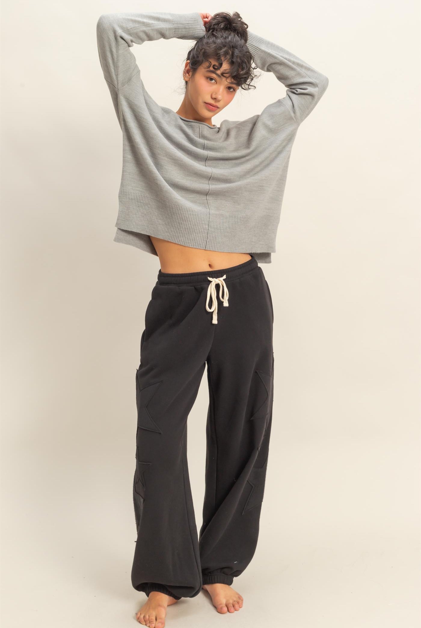 Wholesale Not A Player Roll Neck Drop Shoulder Sweater Sweaters DZ25C938 HEATHER GRAY DOUBLE ZERO