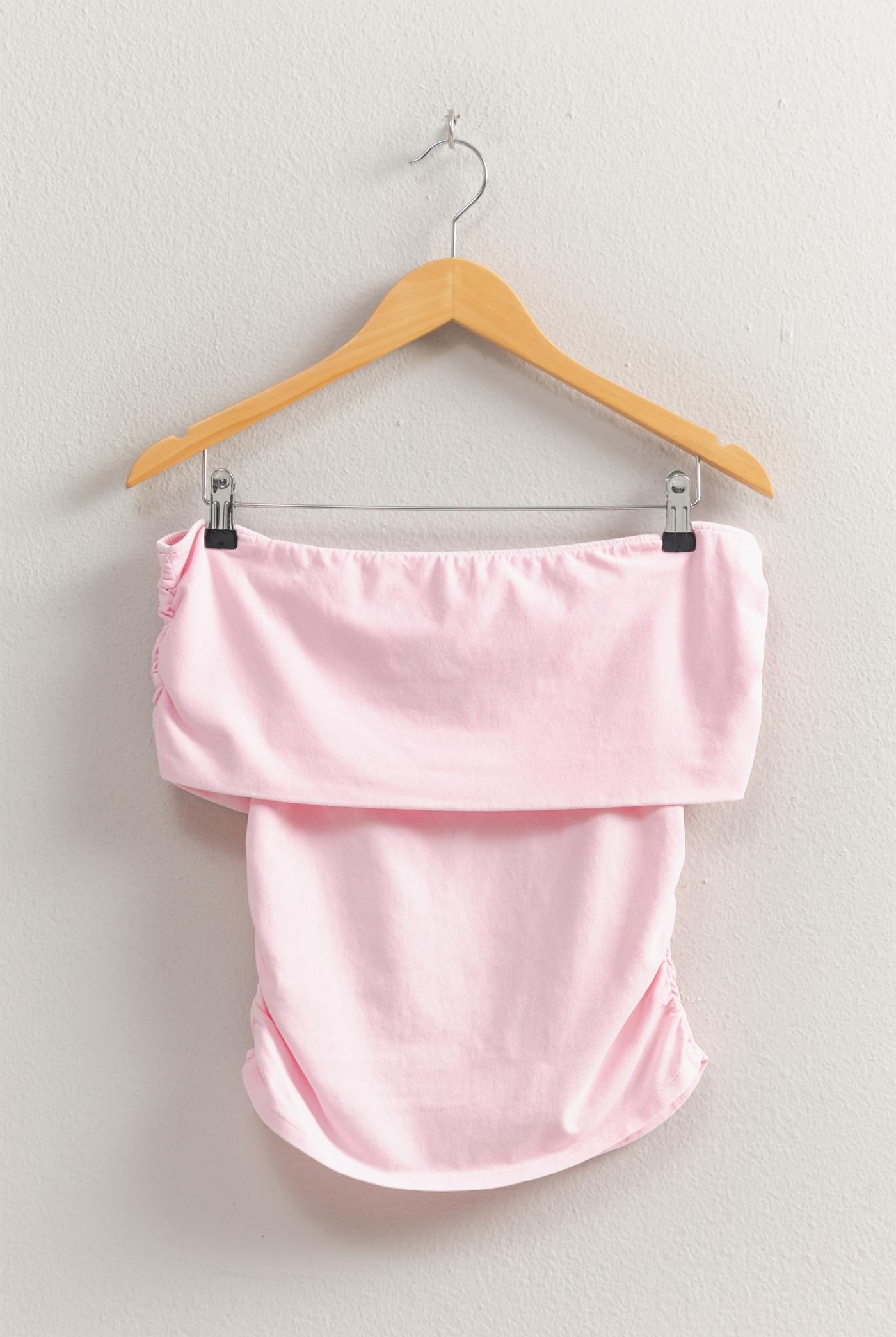 Wholesale Off-The-Shoulder Side Ruched Top Clothing Tops DZ25C848 SOFT PINK DOUBLE ZERO