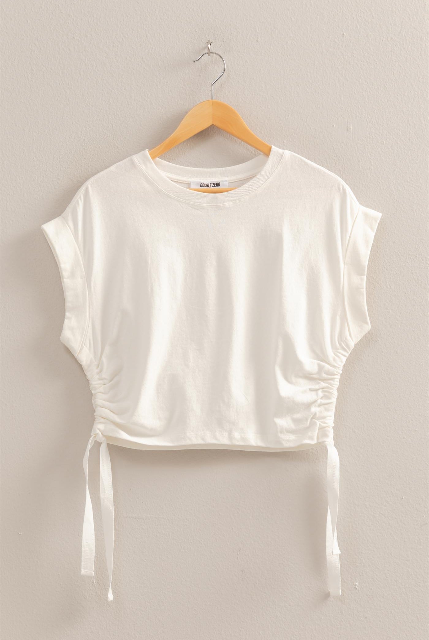 Wholesale Short Sleeve Side Tie Detail Top Clothing Tops DZ25C113 OFF WHITE DOUBLE ZERO