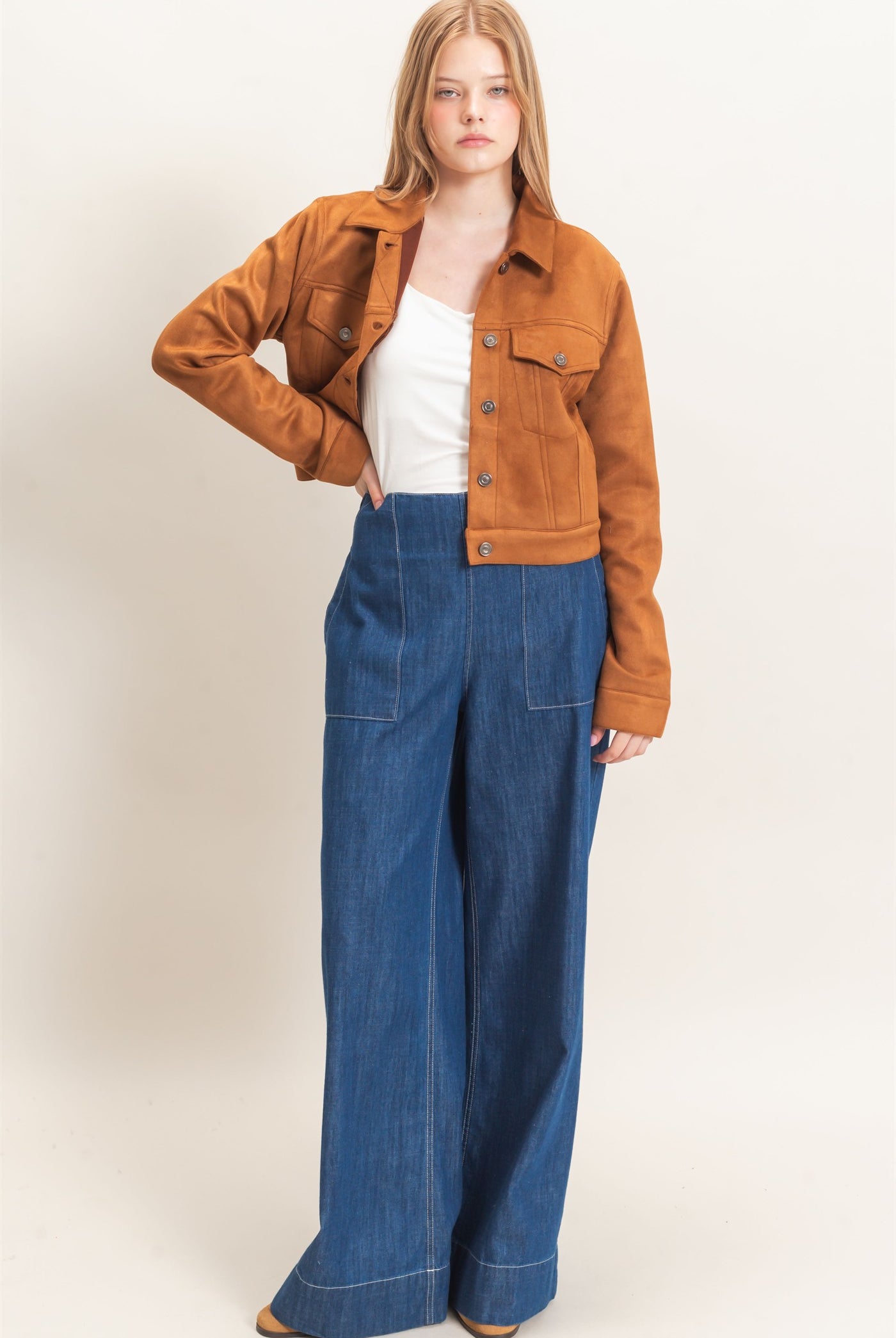 Wholesale Button-Up Suede Jacket Coats & Jackets HF26C772 BROWN HYFVE