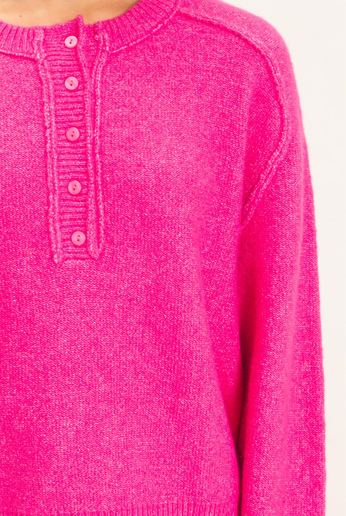 Wholesale Henley Sweater With Reverse Seams Sweaters DZ26F004 FUCHSIA DOUBLE ZERO