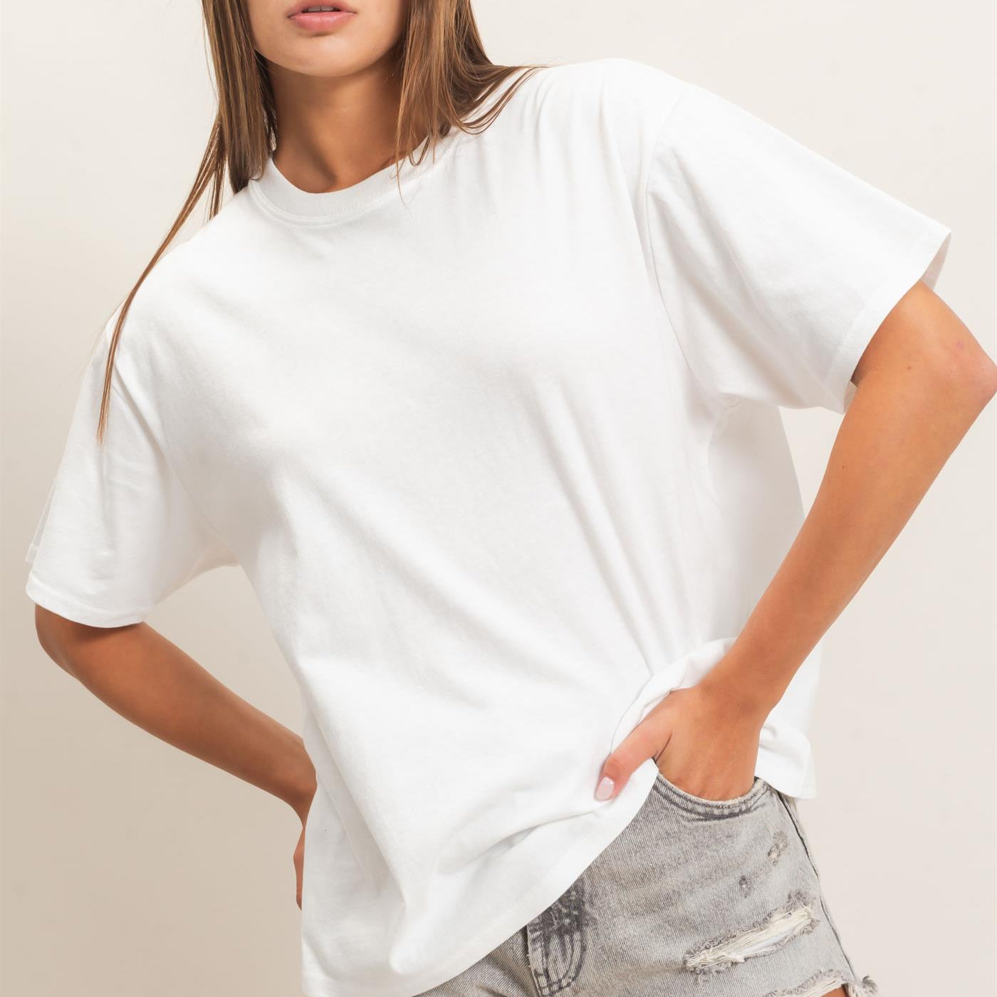 Wholesale Crew Neck Pigment Dye T-Shirt Clothing Tops DZ26E448 WHITE DOUBLE ZERO