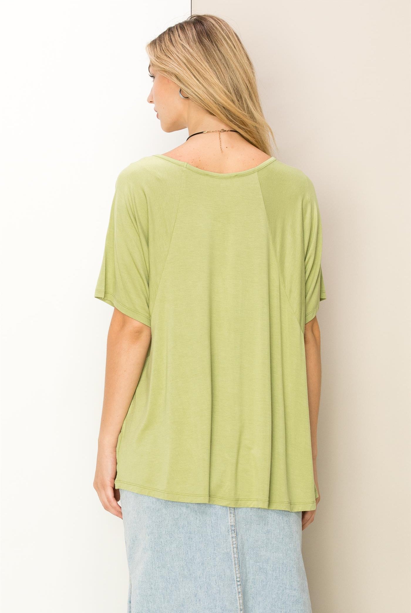 Wholesale Oversized Short Sleeve Top Clothing Tops DZ23A196 PALE OLIVE DOUBLE ZERO