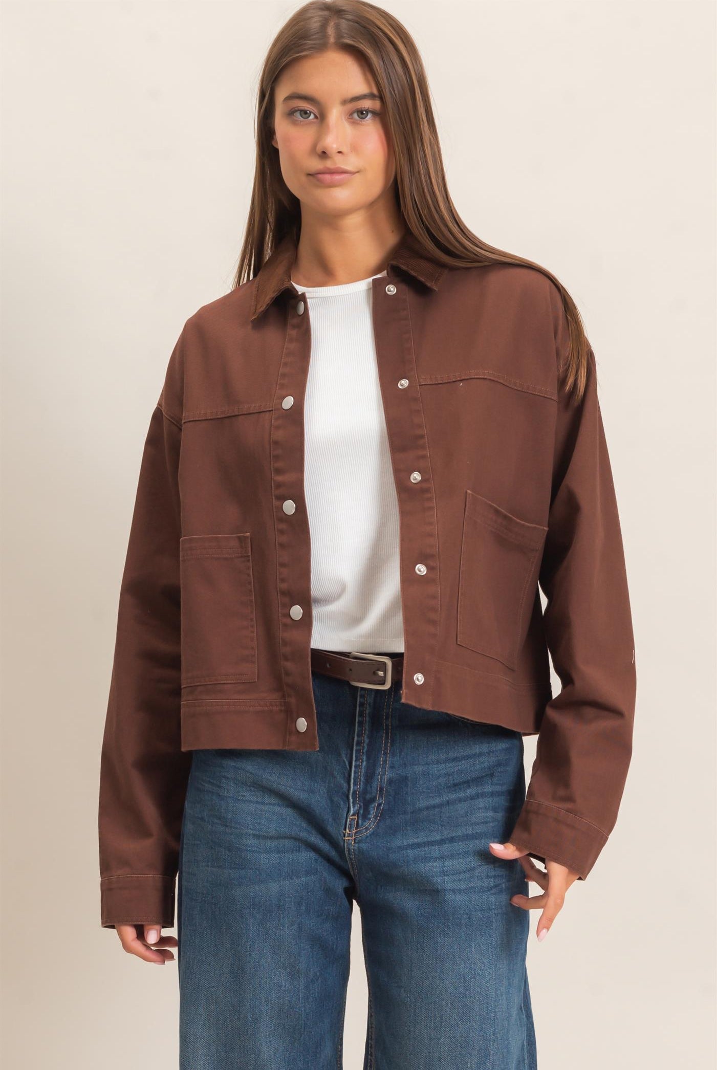Wholesale Twill Barn Jacket Coats & Jackets DZ26E394 DARK BROWN DOUBLE ZERO