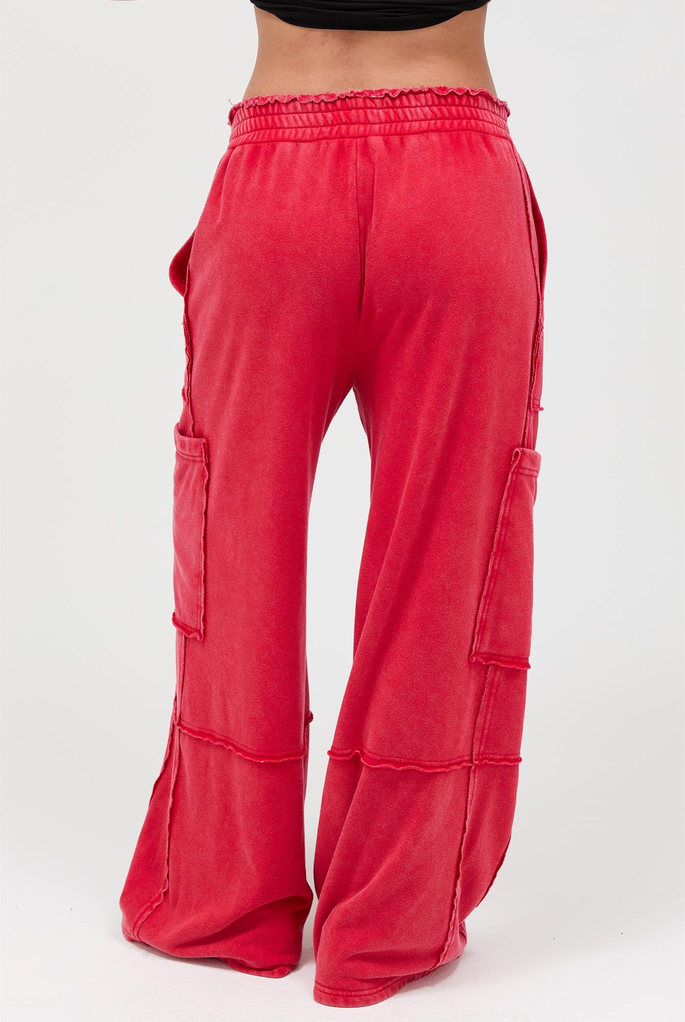 Wholesale Mineral Wash Wide Leg Cargo Pants Pants DZ26A256 RED DOUBLE ZERO