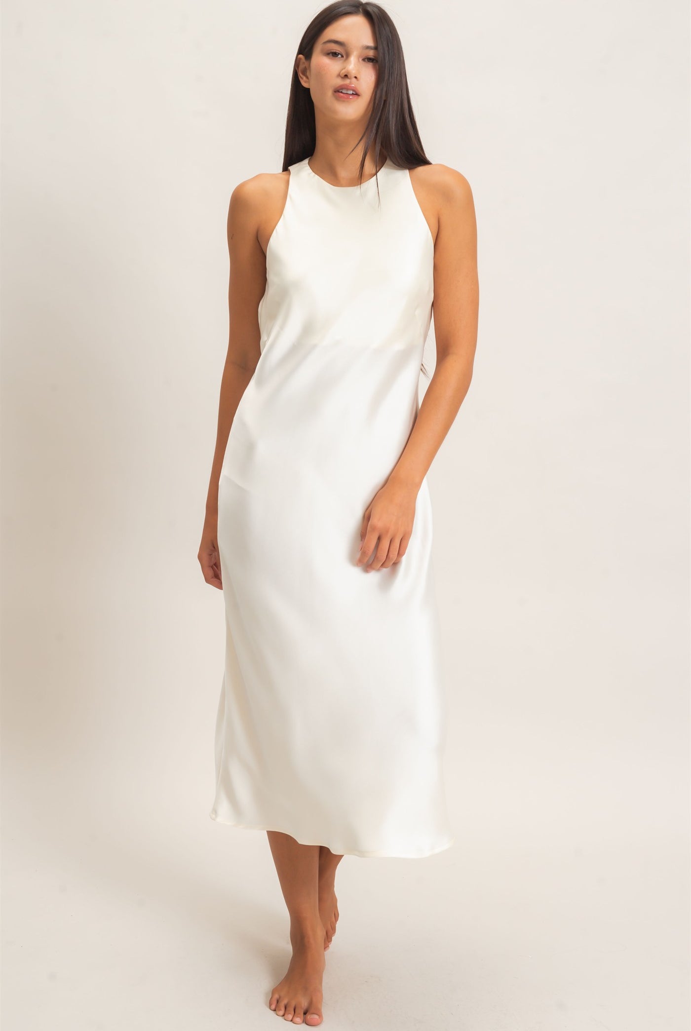 Wholesale Sleeveless Satin Midi Dress Dresses DZ26E257 CREAM DOUBLE ZERO