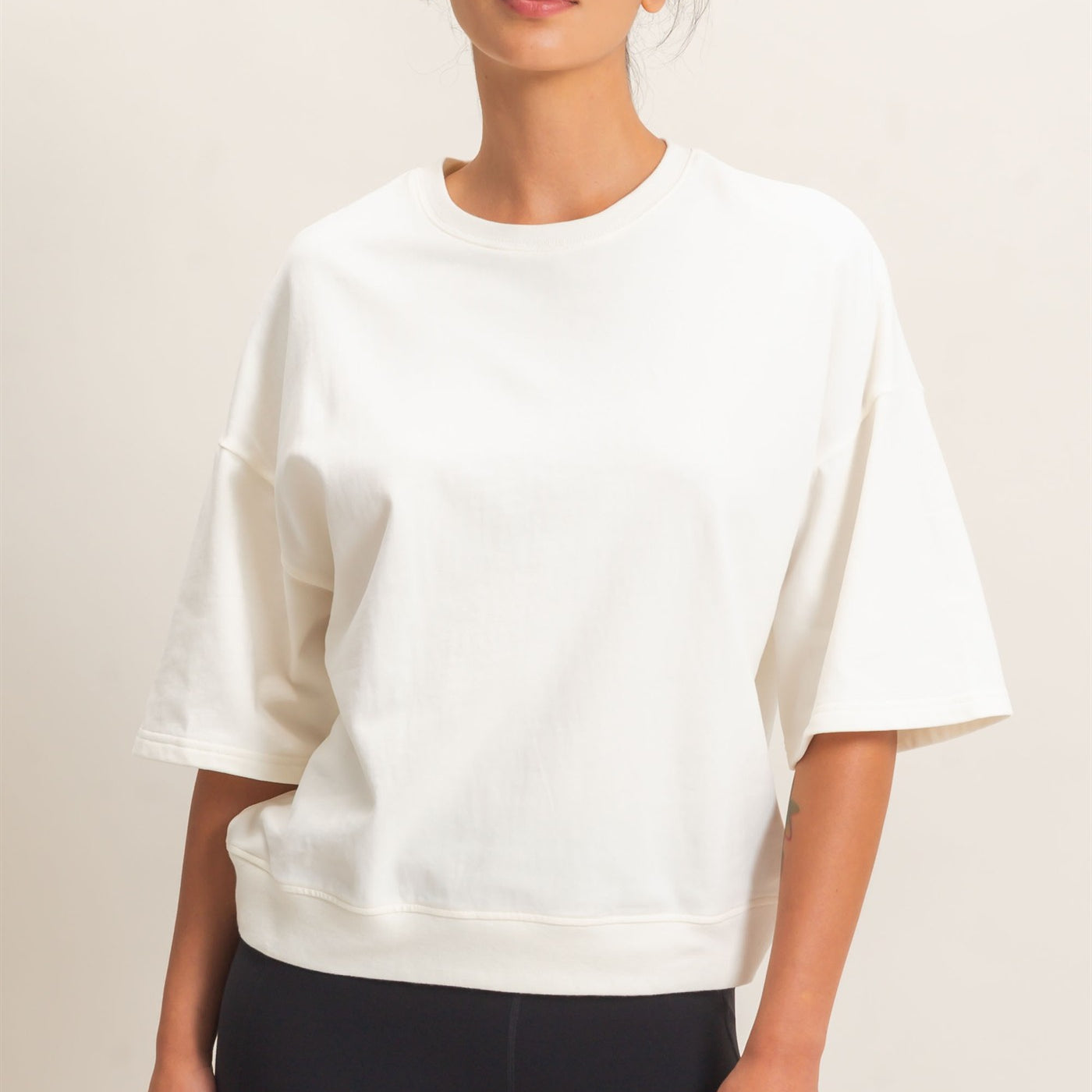 Wholesale Washed Crew Neck Short Sleeve Top Clothing Tops DZ26E381 CREAM DOUBLE ZERO