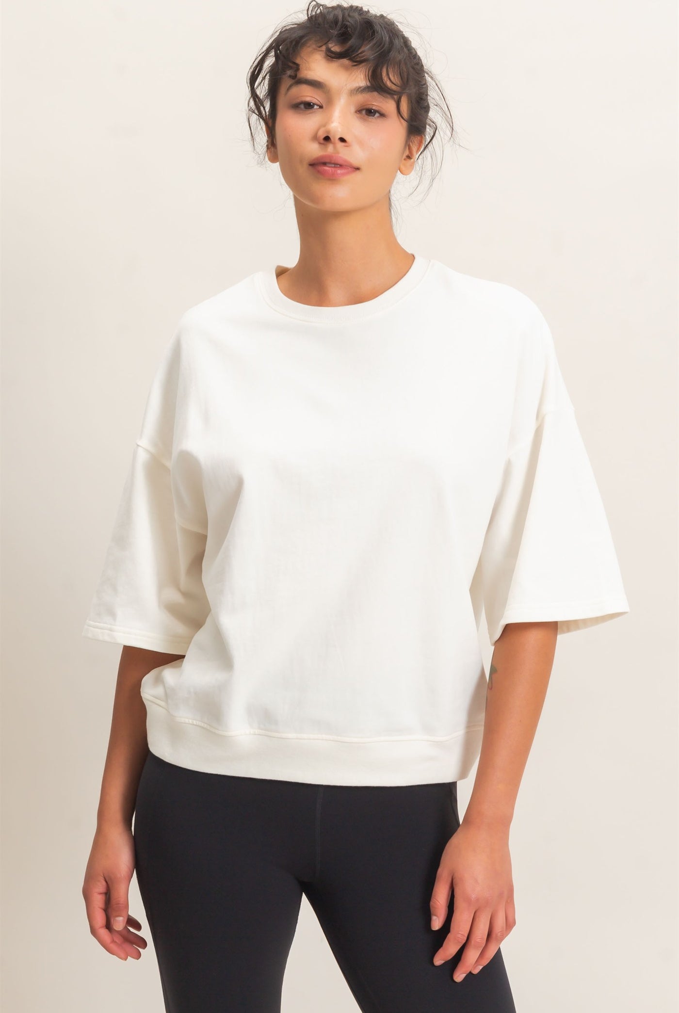 Wholesale Washed Crew Neck Short Sleeve Top Clothing Tops DZ26E381 CREAM DOUBLE ZERO
