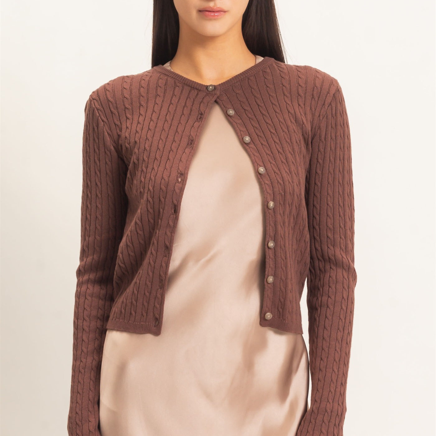 Wholesale Cable Knit Cardigan Cardigans DZ26E256 DARK BROWN DOUBLE ZERO