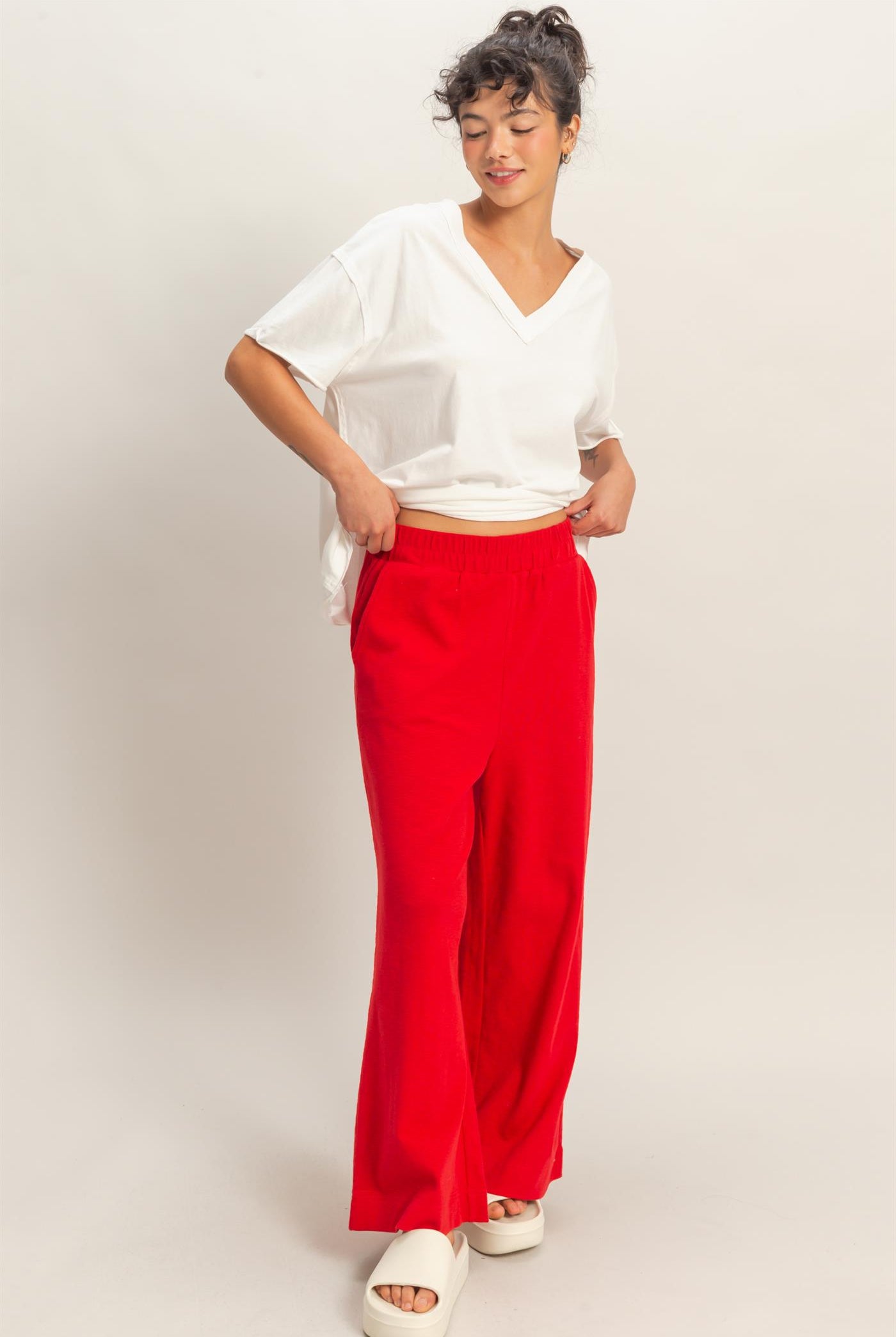 Wholesale Washed V-Neck Oversized Tee Clothing Tops DZ26A760 WHITE DOUBLE ZERO