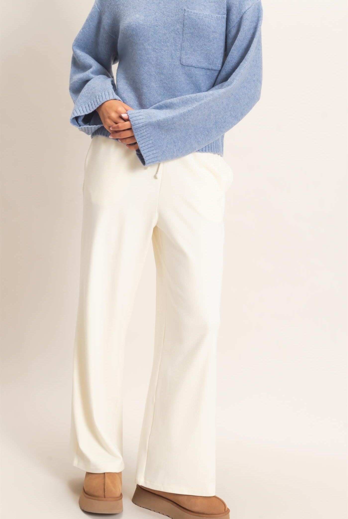 Wholesale Wide Leg Pants With Drawcord Pants DZ26E288 CREAM DOUBLE ZERO