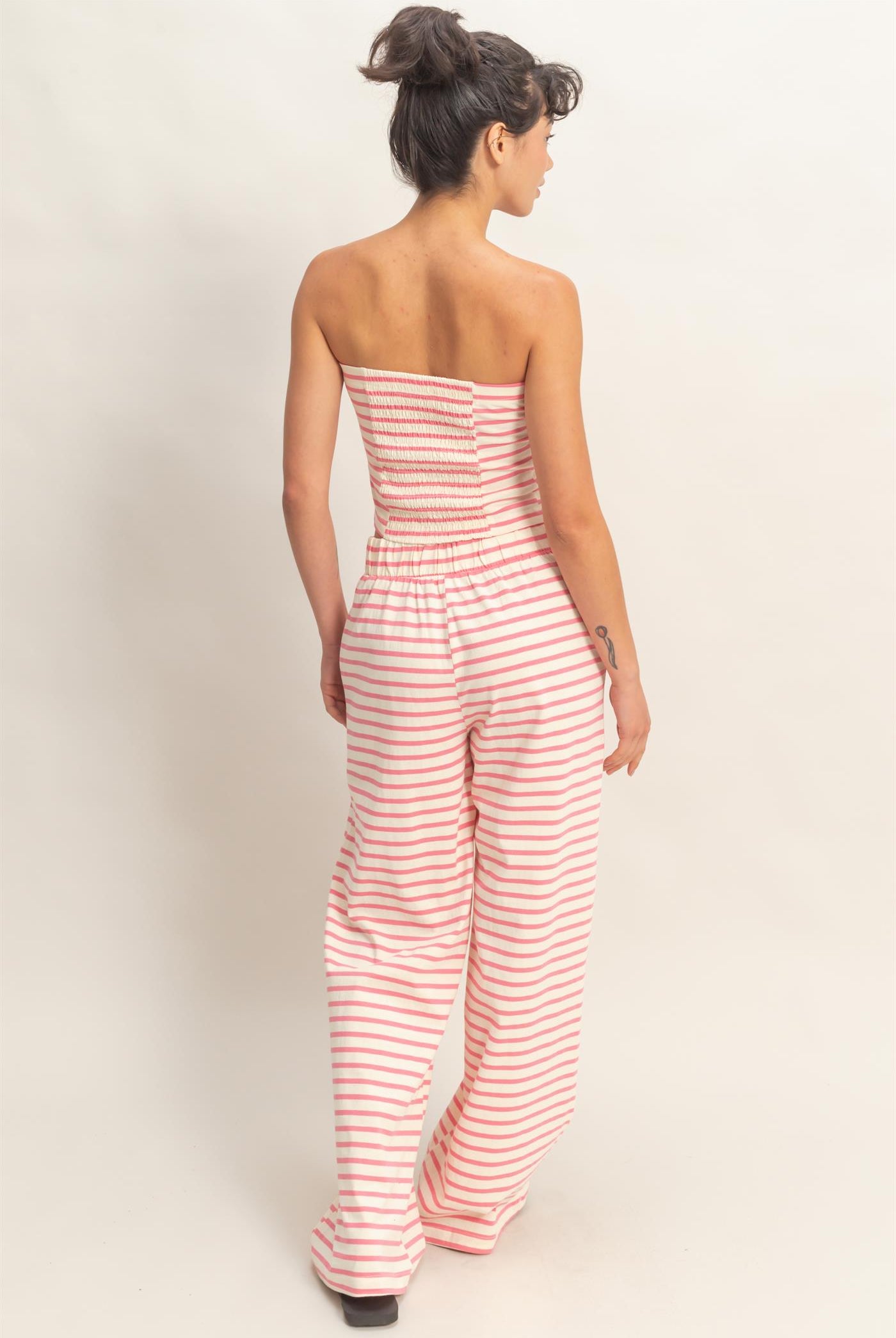 Wholesale Striped Jersey Tube Top And Pants Set Clothing DZ26C621-SET PINK DOUBLE ZERO