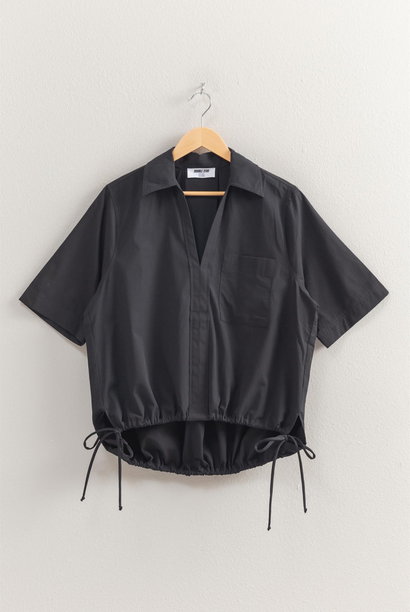 Wholesale Bubble Hem Relaxed Fit Shirt Polos DZ25E081 BLACK DOUBLE ZERO