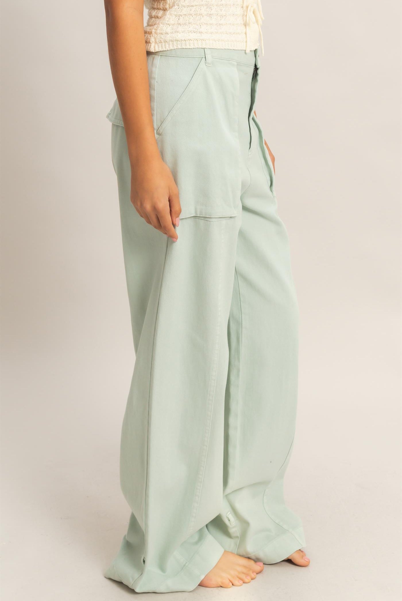 Wholesale High Rise Cargo Pants With Ankle Ties Pants DZ24C156 MINT DOUBLE ZERO