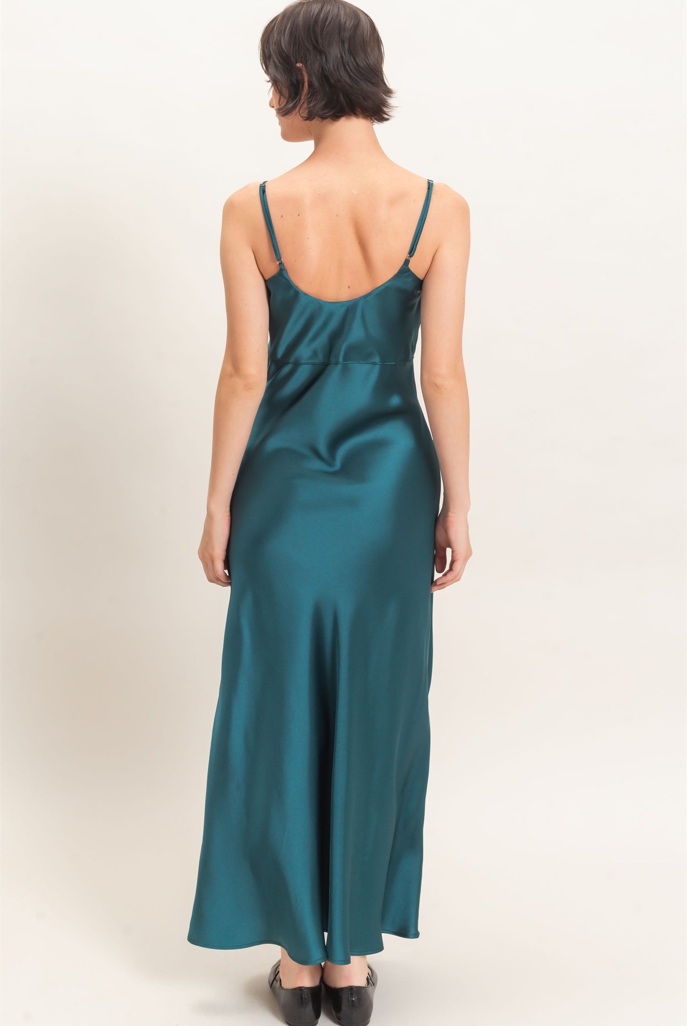 Wholesale Satin Slip Dress With Spaghetti Straps Dresses DZ26E380 DARK TEAL DOUBLE ZERO