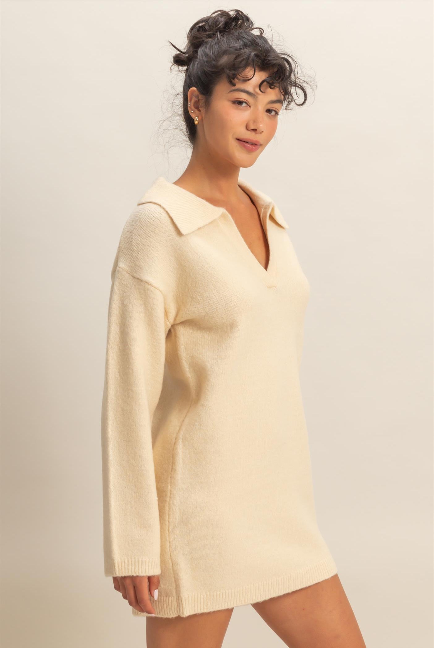 Wholesale Sophisticated Polo Long Sleeve Sweater Dress Dresses DZ25E838 ALPACA DOUBLE ZERO