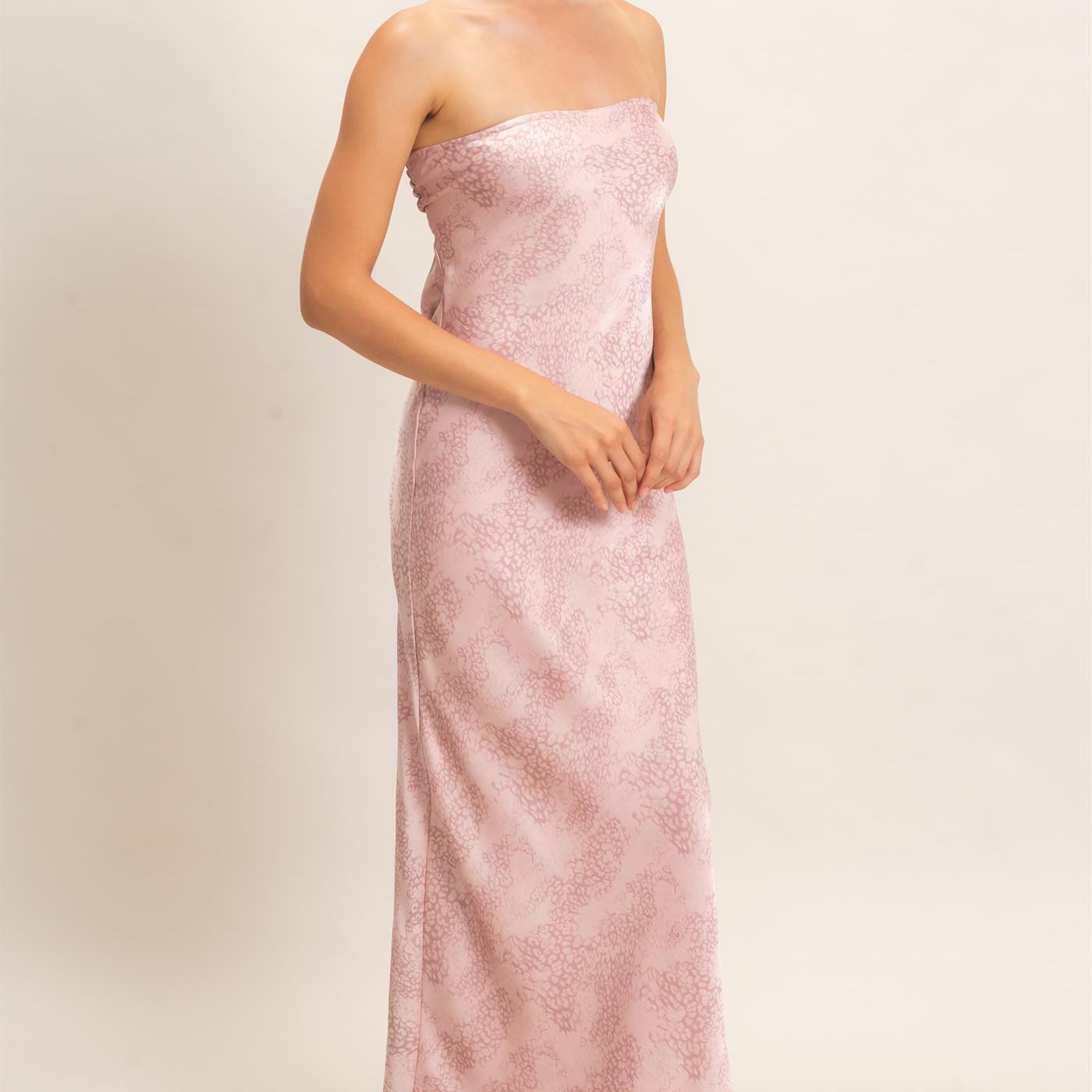 Wholesale Satin Patterned Maxi Dress Dresses HF26F029 PINK HYFVE