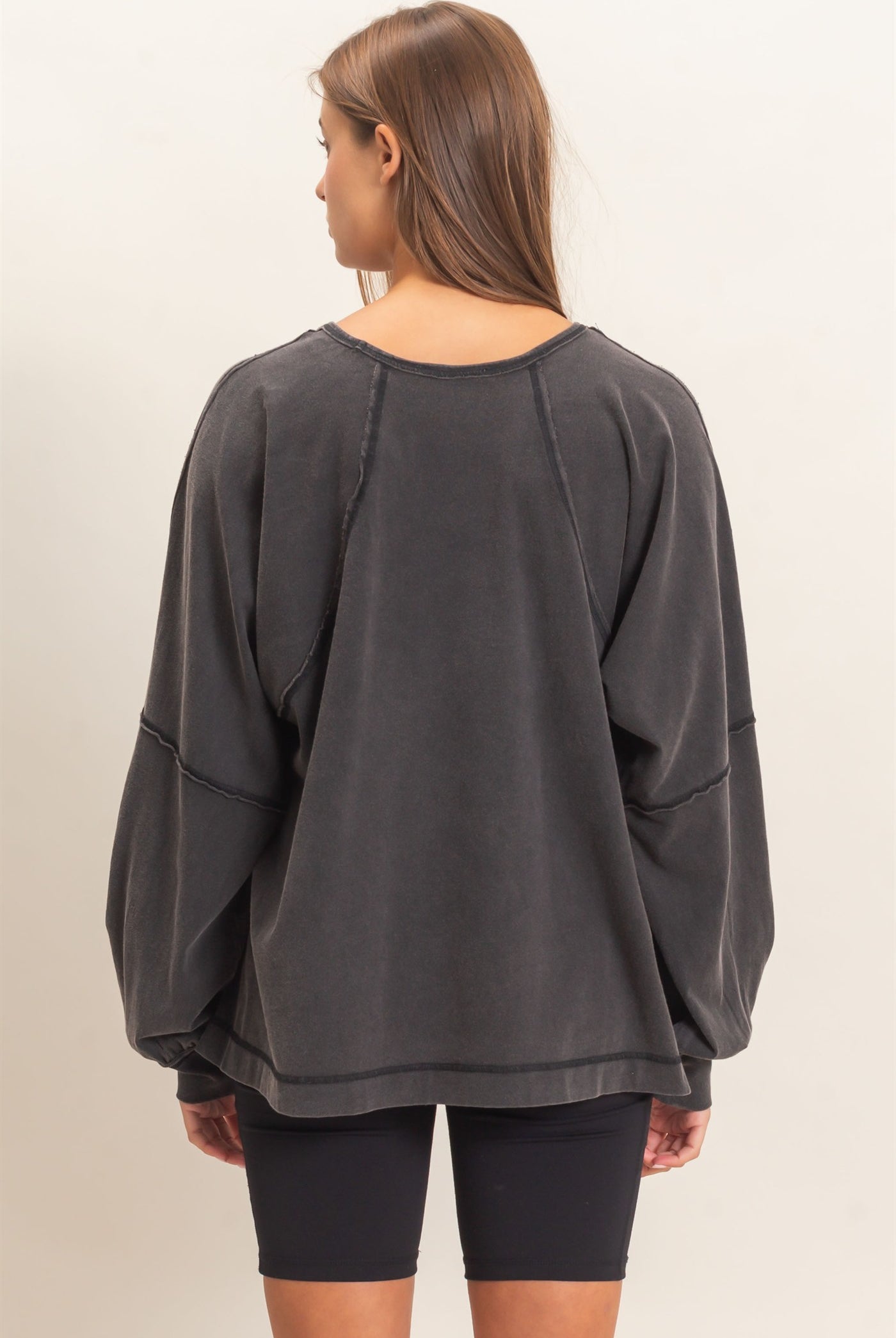 Wholesale Raglan Sleeve Snow Wash Top Shirts DZ26E945 BLACK DOUBLE ZERO