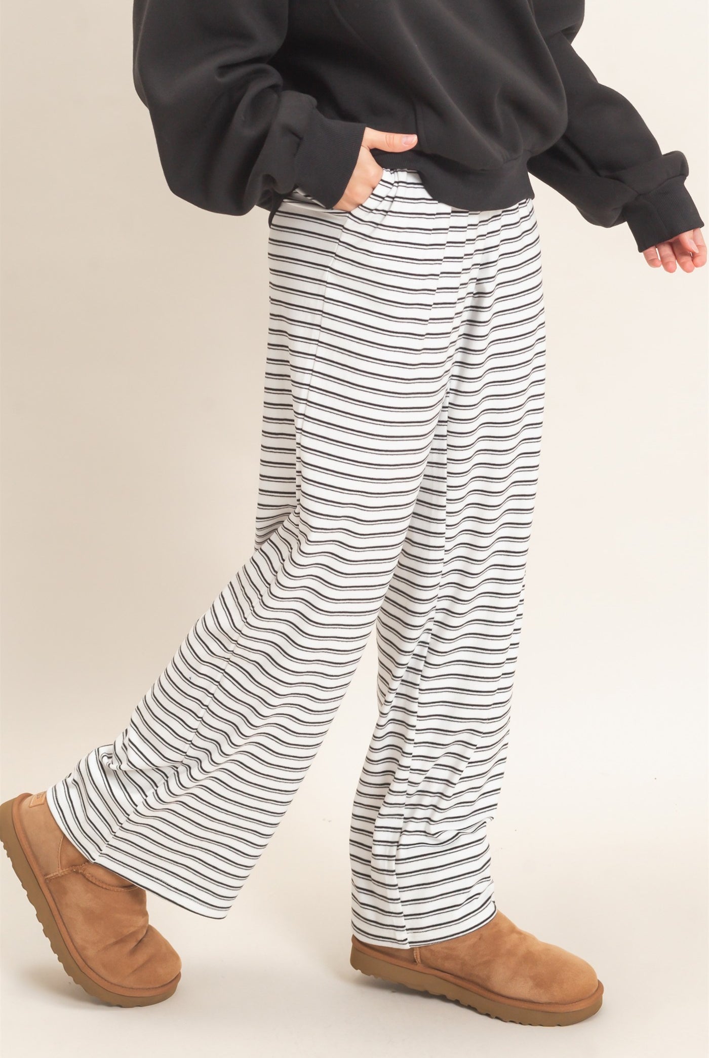 Wholesale Striped Elastic Waist Pants Pants HF26C677 WHITE HYFVE