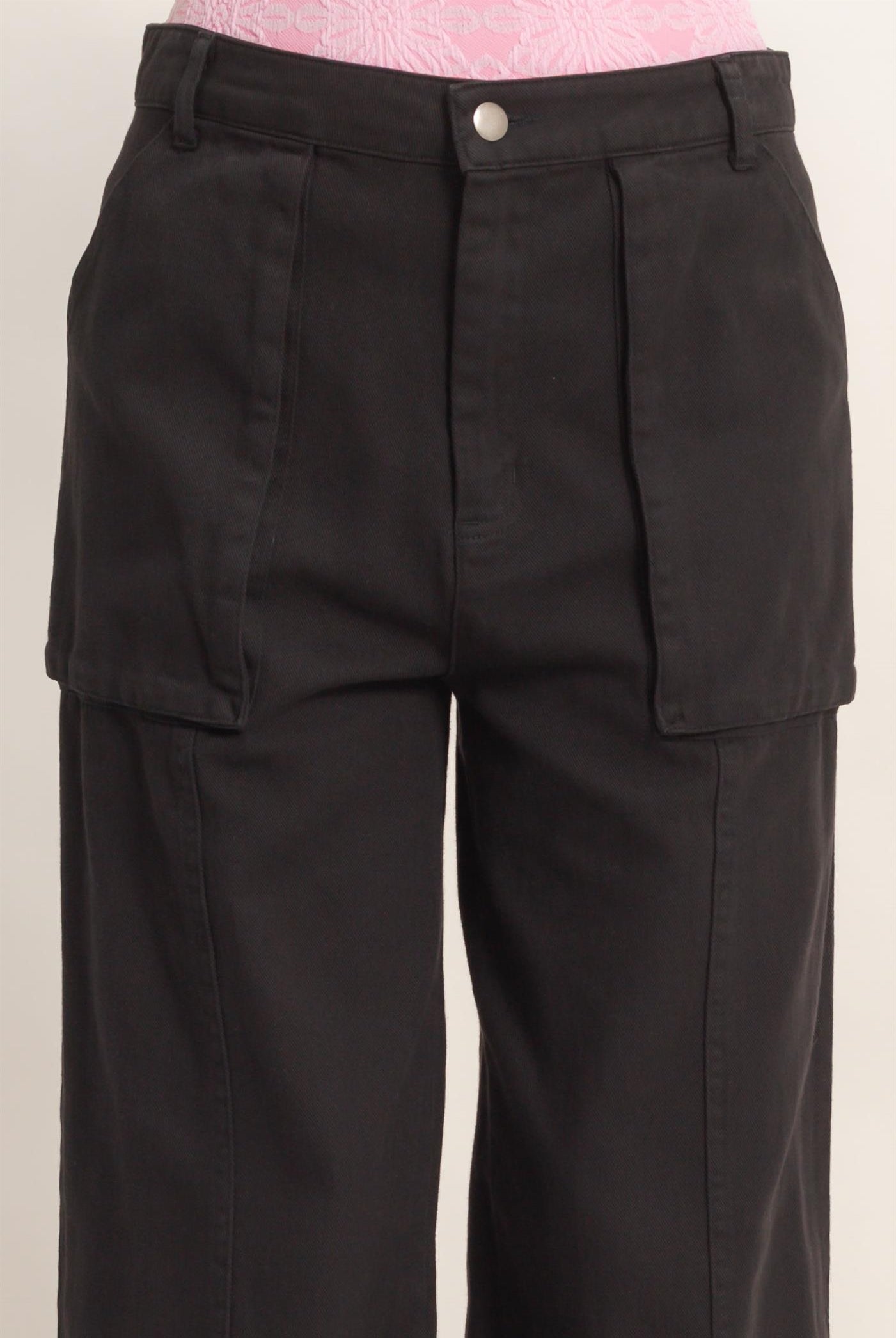 Wholesale High Rise Cargo Pants With Ankle Ties Pants DZ24C156 BLACK DOUBLE ZERO
