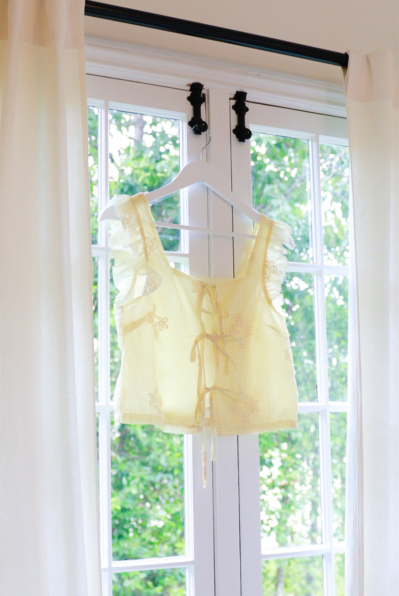 Wholesale Embroidered Gingham Tie Front Top Clothing HF26A501 YELLOW HYFVE