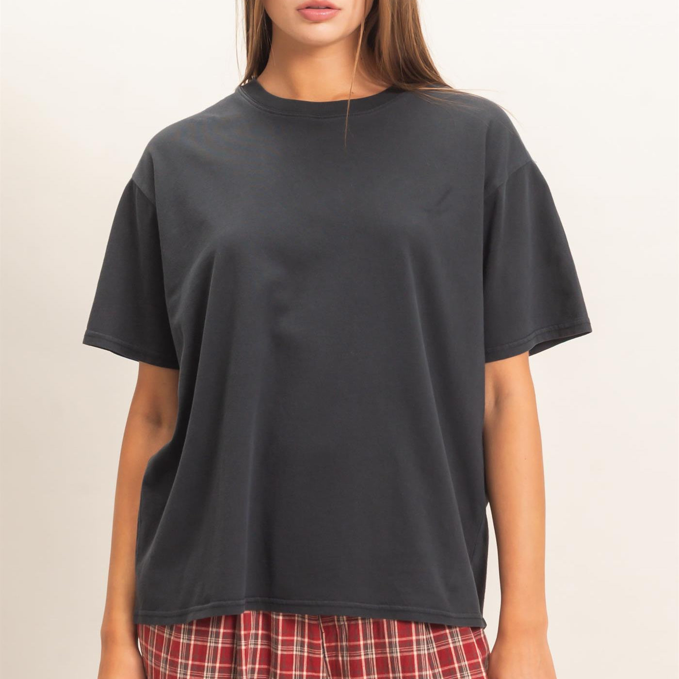 Wholesale Crew Neck Pigment Dye T-Shirt Clothing Tops DZ26E448 BLACK DOUBLE ZERO