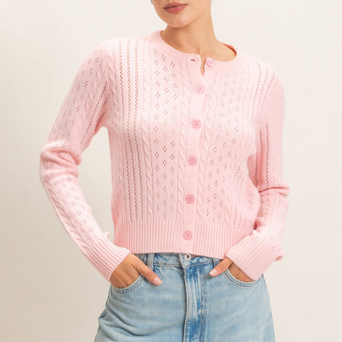 Wholesale Cable Knit Cardigan Cardigans HF26E150 PINK HYFVE