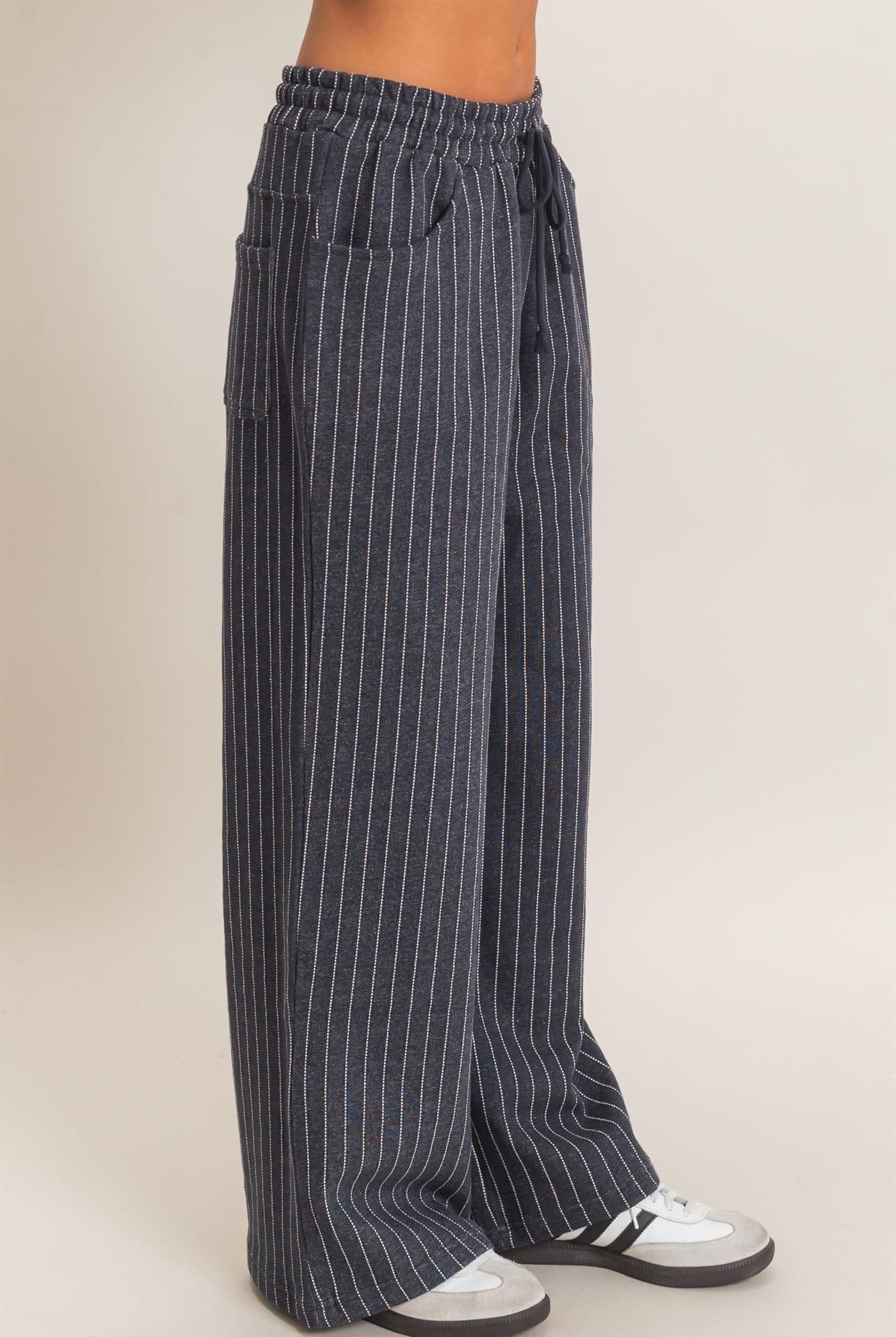 Wholesale Pinstripe Elastic Waist Sweatpants Pants DZ26A813 NAVY DOUBLE ZERO