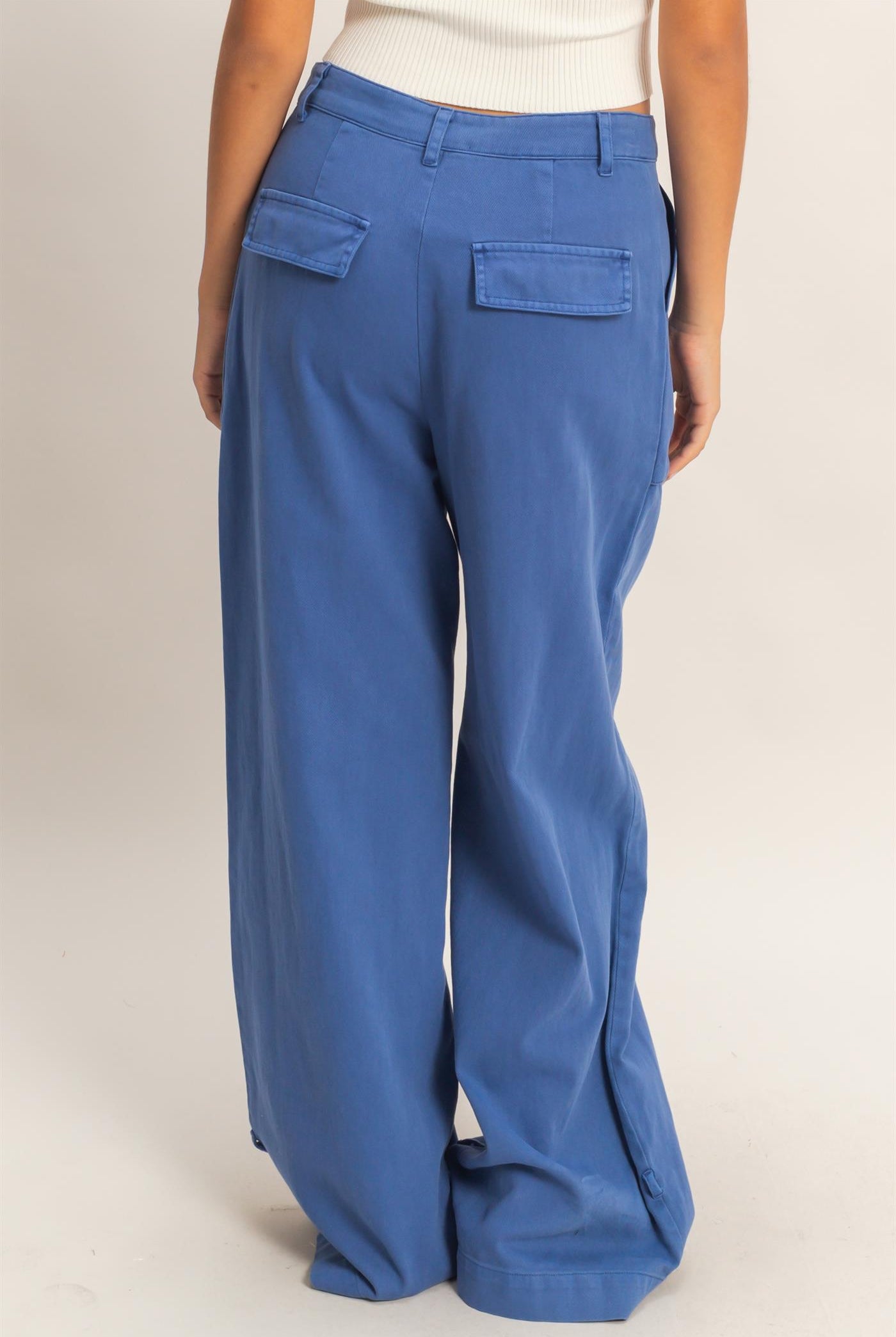 Wholesale High Rise Cargo Pants With Ankle Ties Pants DZ24C156 COBALT DOUBLE ZERO