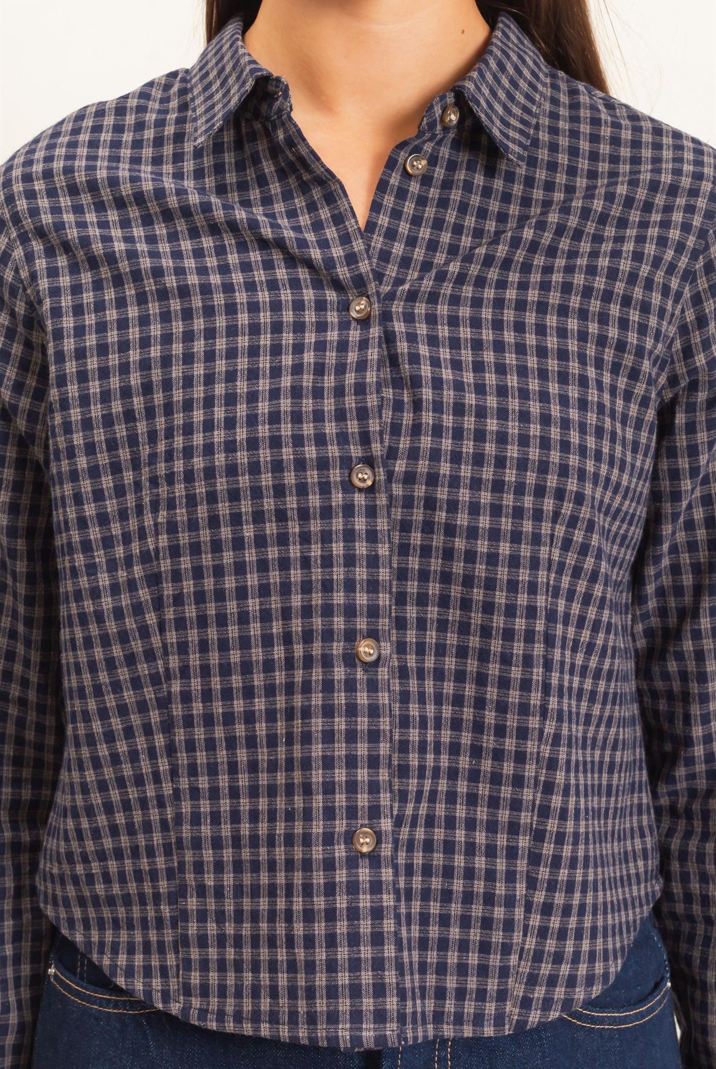 Wholesale Plaid Long Sleeve Shirt Shirts DZ26E910 NAVY DOUBLE ZERO