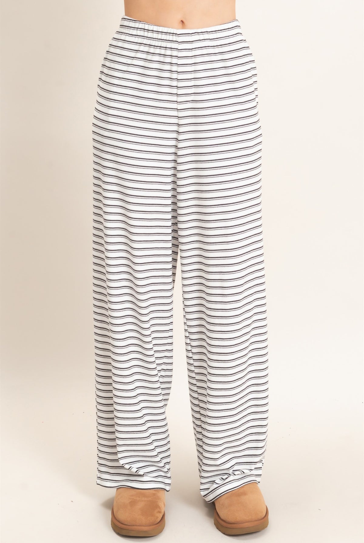 Wholesale Striped Elastic Waist Pants Pants HF26C677 WHITE HYFVE