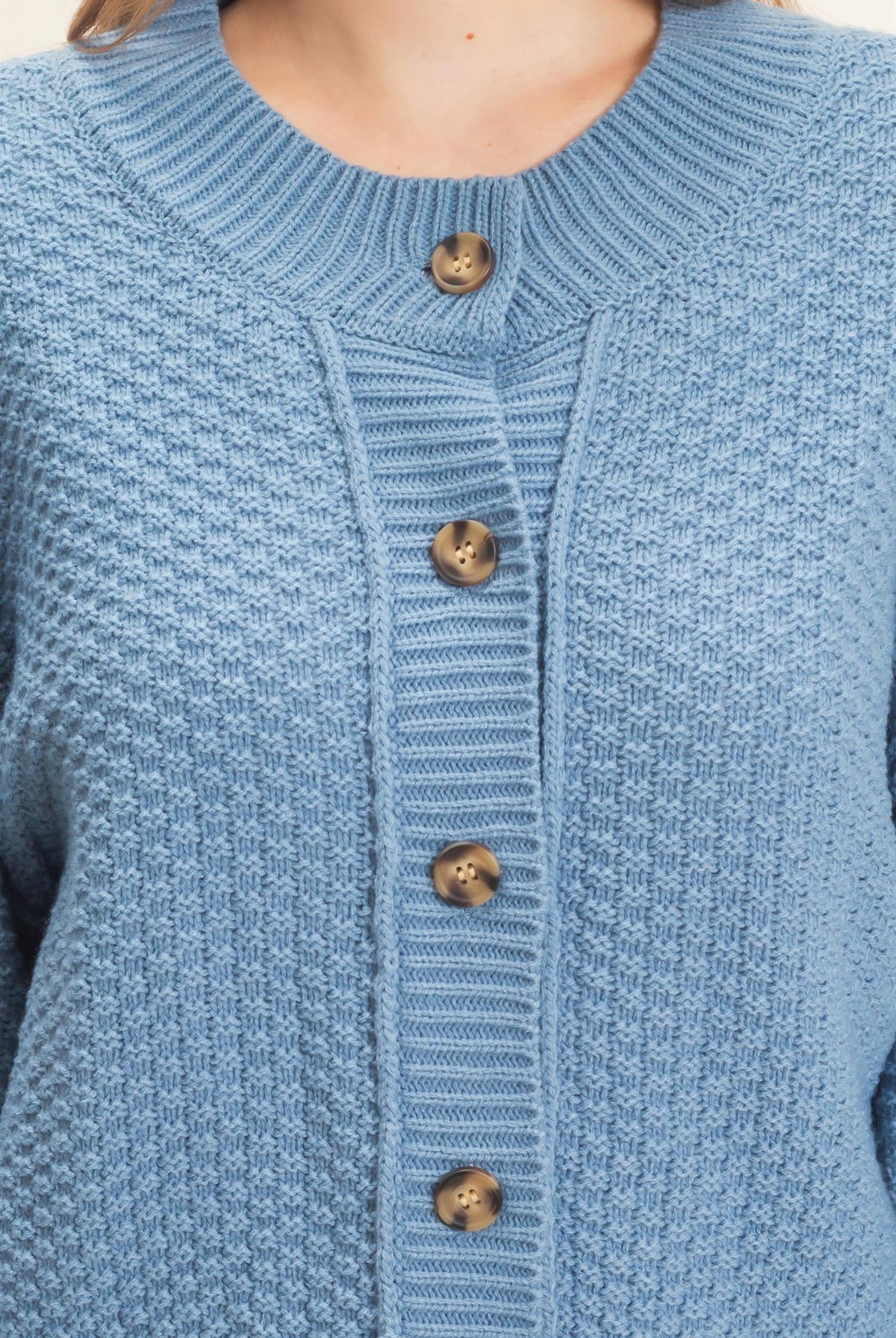Wholesale Textured Knit Button-Front Cardigan Cardigans HF26C409 BLUE HYFVE