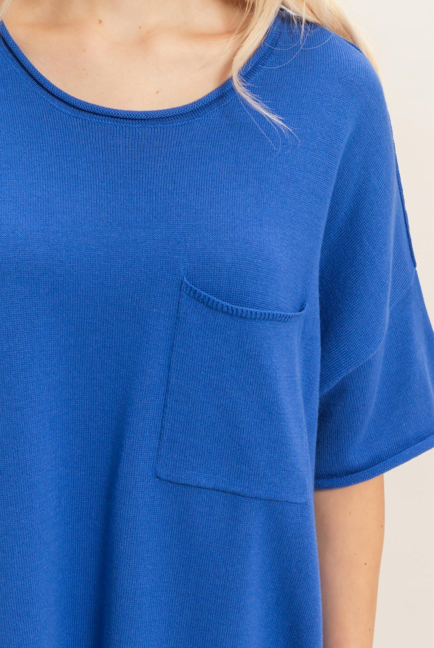 Wholesale Oversized Short Sleeve Round Neck Pocket Knit Top Clothing Tops DZ26A691 COBALT DOUBLE ZERO