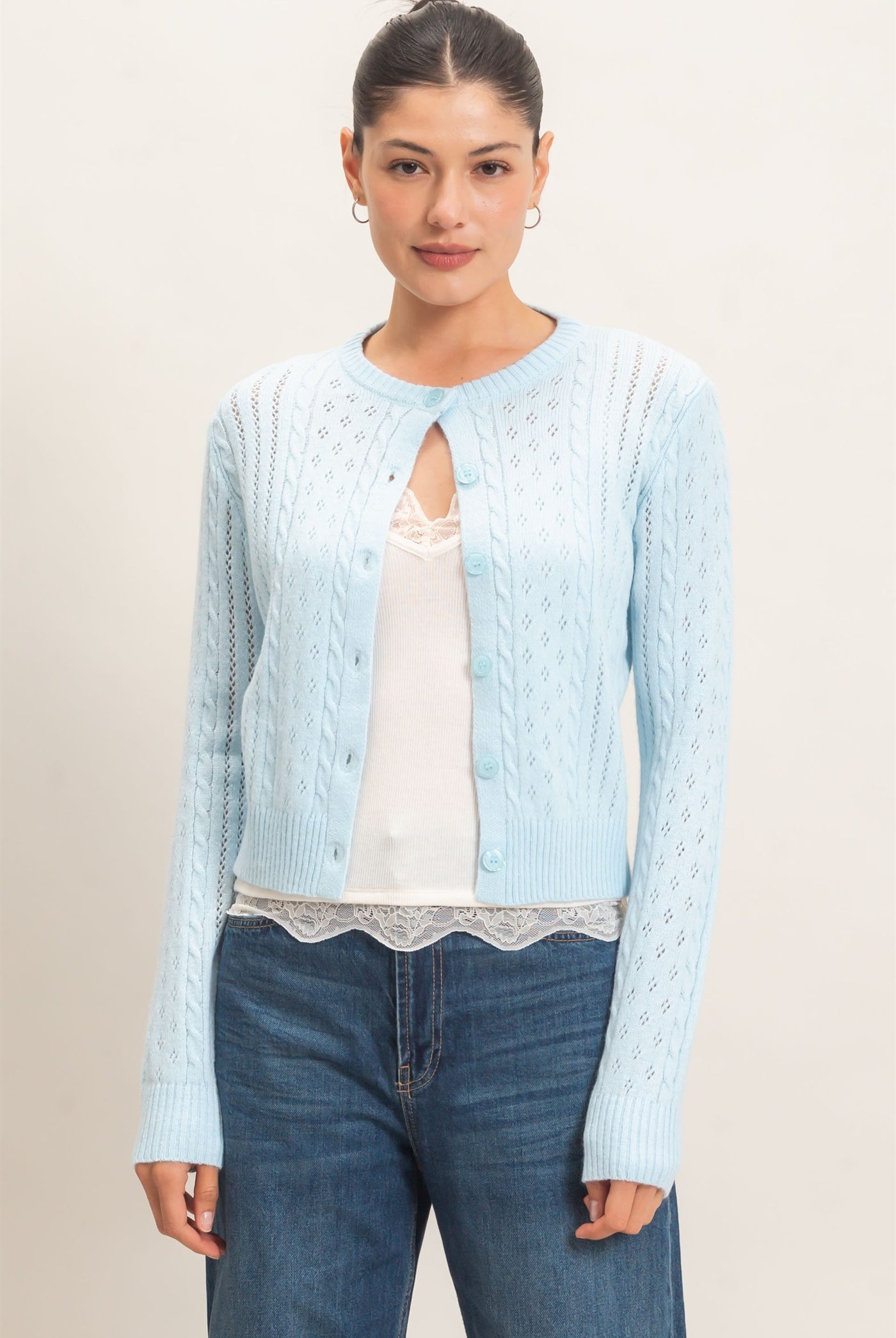 Wholesale Cable Knit Cardigan Cardigans HF26E150 BLUE HYFVE