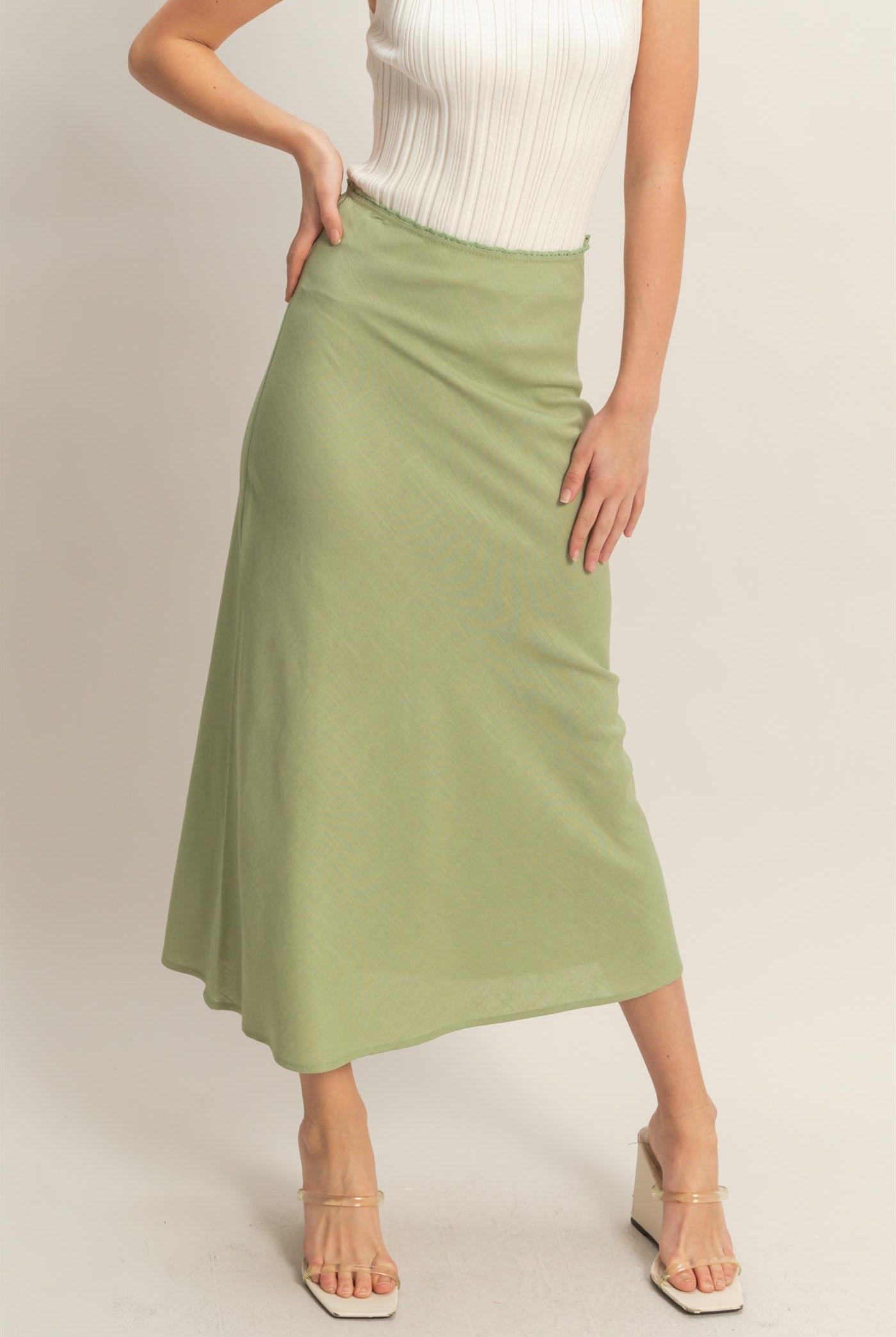 Wholesale Maxi Skirt With Elastic Waistband Skirts HF26A473-D SAGE GREEN HYFVE