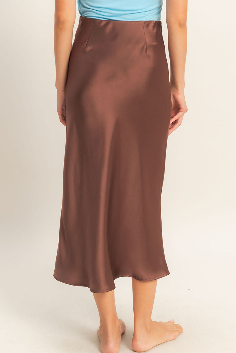 Wholesale Satin Midi Skirt Skirts DZ26A050 CHOCOLATE DOUBLE ZERO