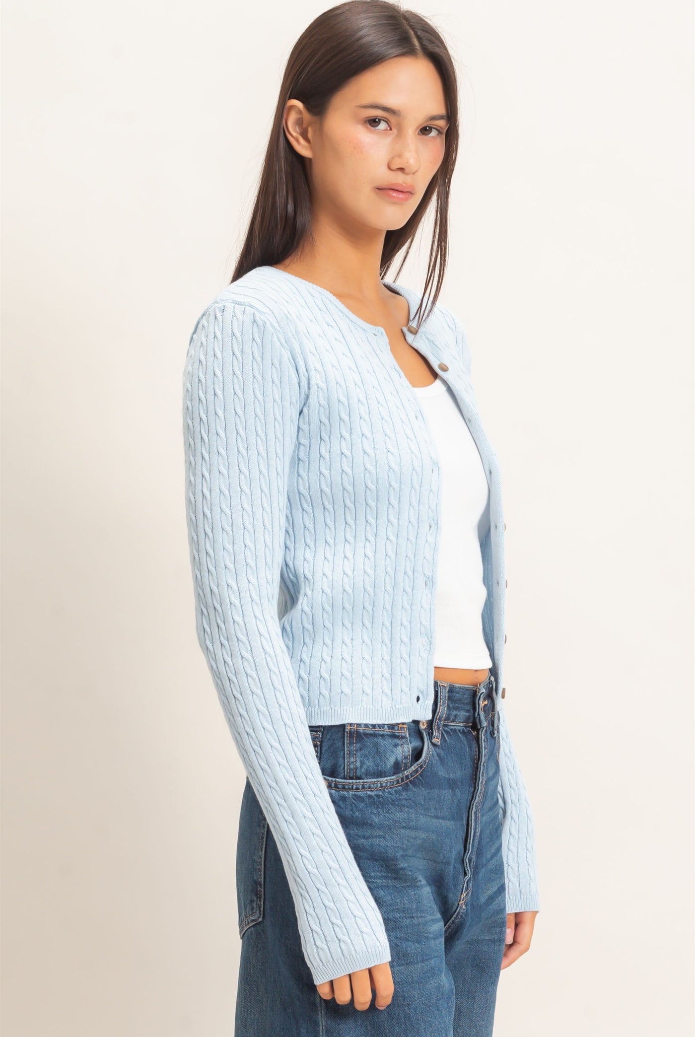 Wholesale Cable Knit Cardigan Cardigans DZ26E256 ICE BLUE DOUBLE ZERO