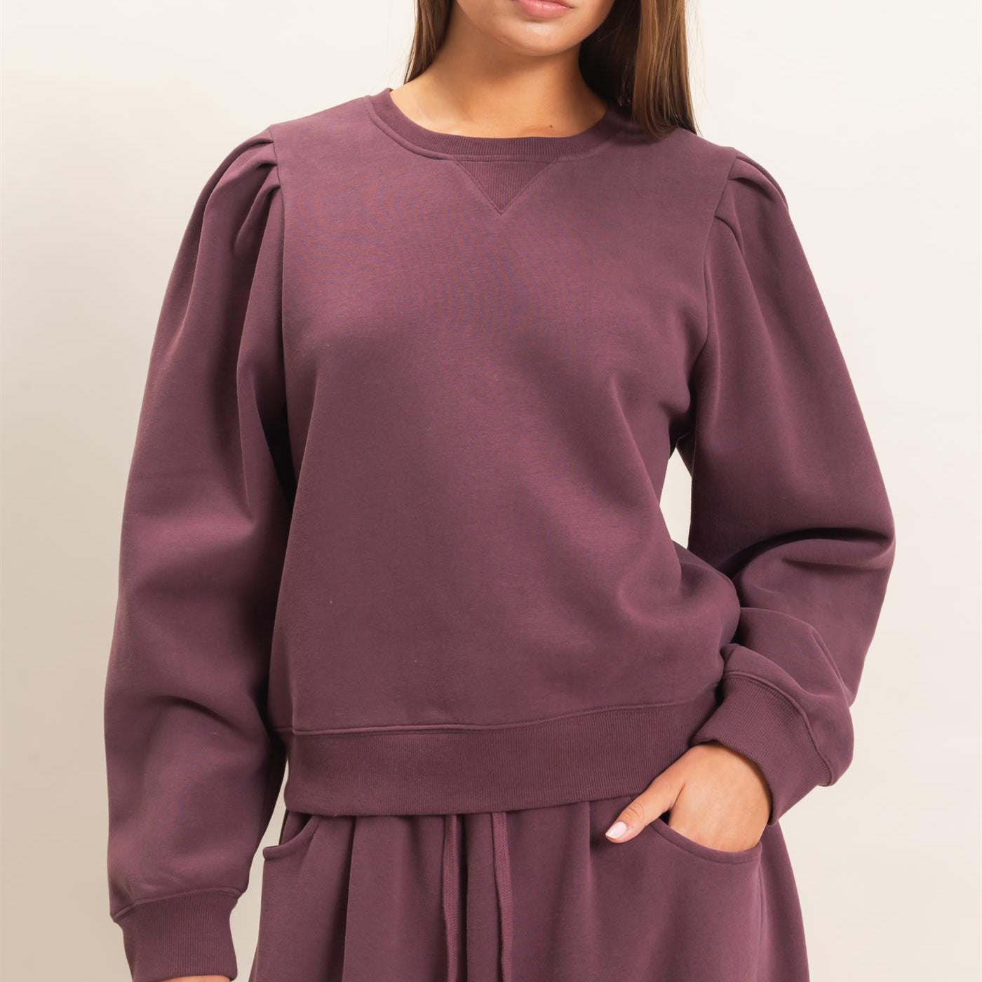 Wholesale Puff Sleeve Crew Neck Sweatshirt Sweatshirts DZ26E110 COCOA DOUBLE ZERO