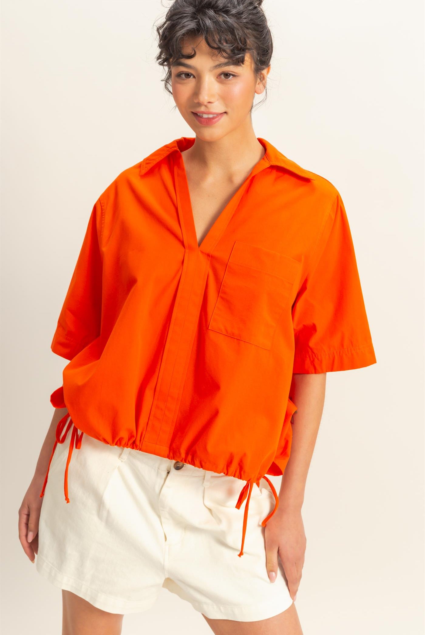 Wholesale Bubble Hem Relaxed Fit Shirt Polos DZ25E081 TOMATO DOUBLE ZERO