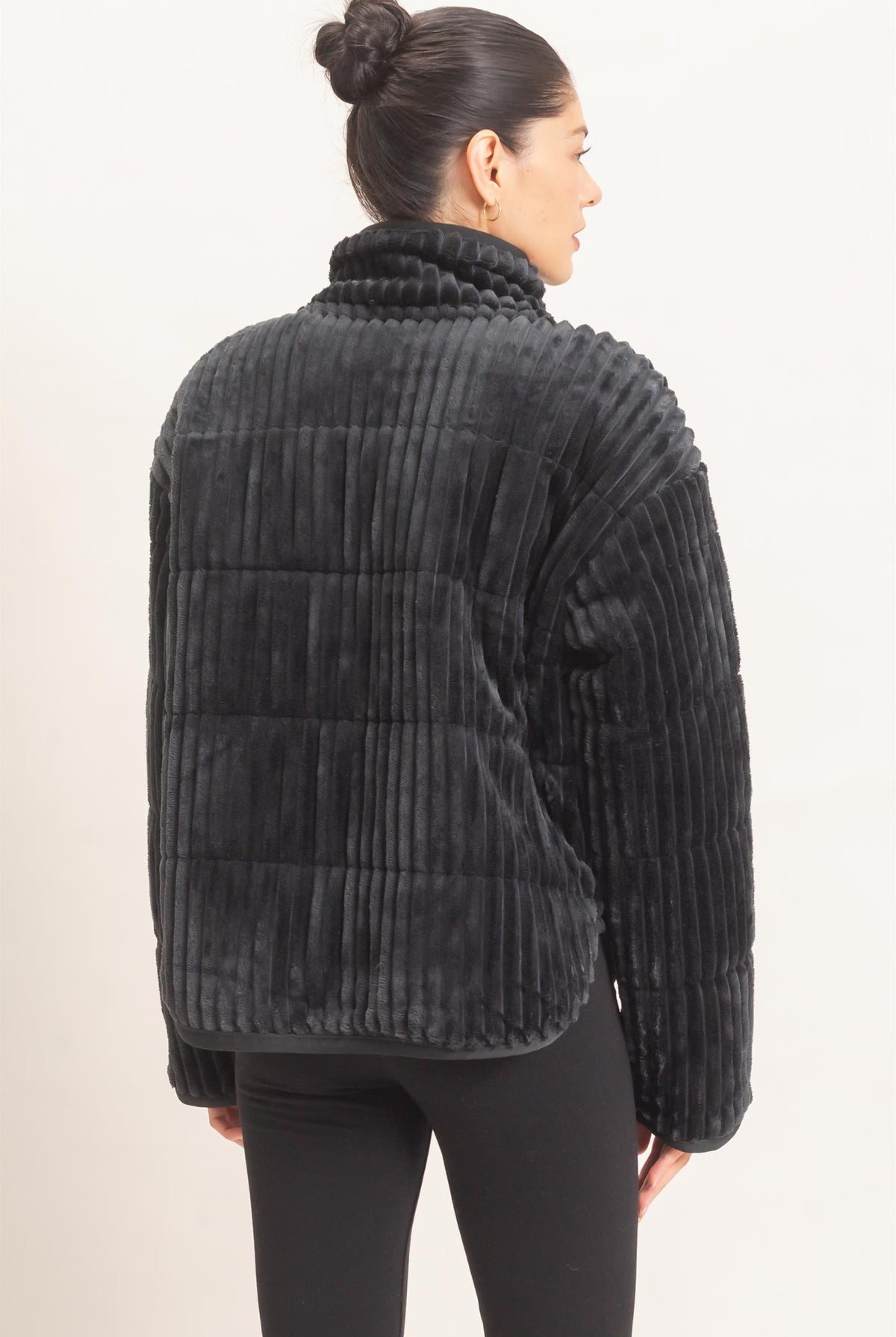 Wholesale Quilted Corduroy Zip-Up Jacket Coats & Jackets HF26E753 BLACK HYFVE