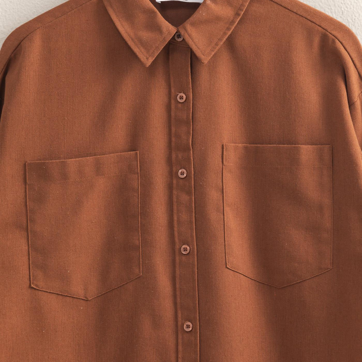 Wholesale Sand Washed Relaxed Long Sleeve Shirt Clothing Tops DZ24C609 CHESTNUT DOUBLE ZERO