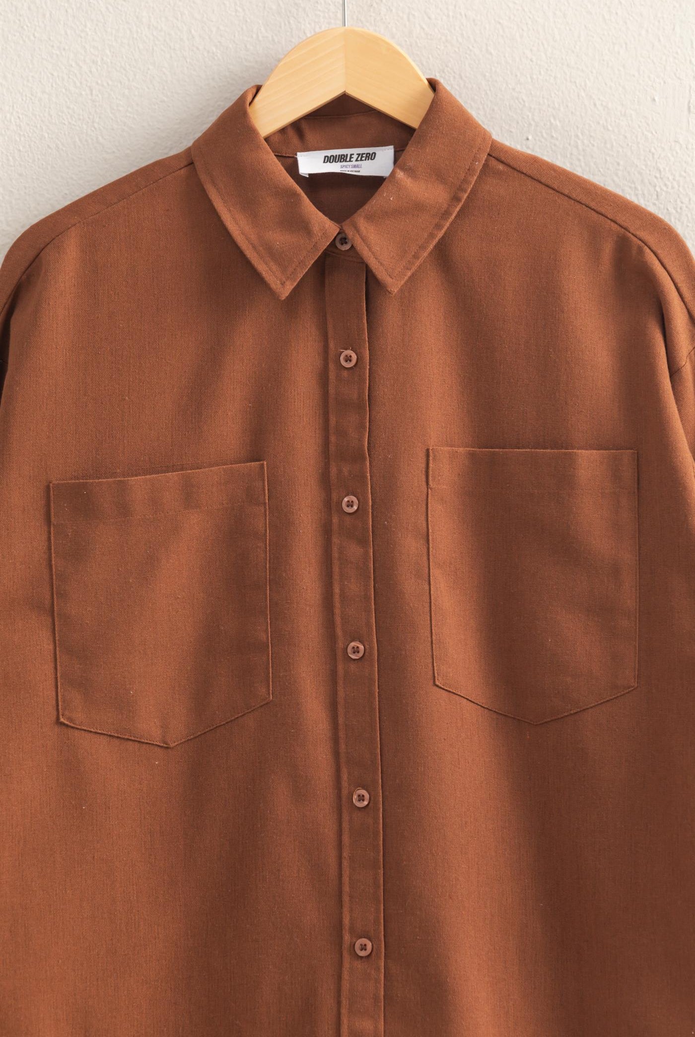 Wholesale Sand Washed Relaxed Long Sleeve Shirt Clothing Tops DZ24C609 CHESTNUT DOUBLE ZERO