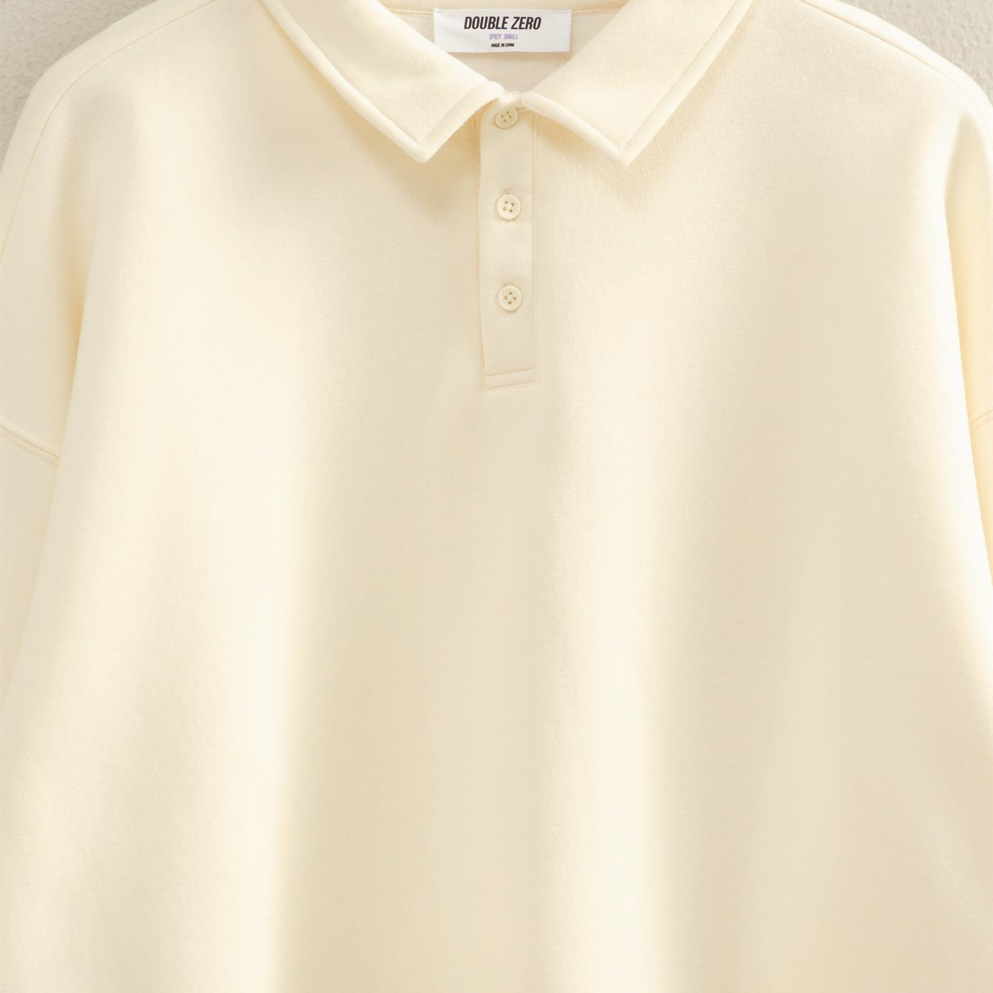 Wholesale Oversized Polo Collared Pullover Sweatshirts DZ25F074 CREAM DOUBLE ZERO