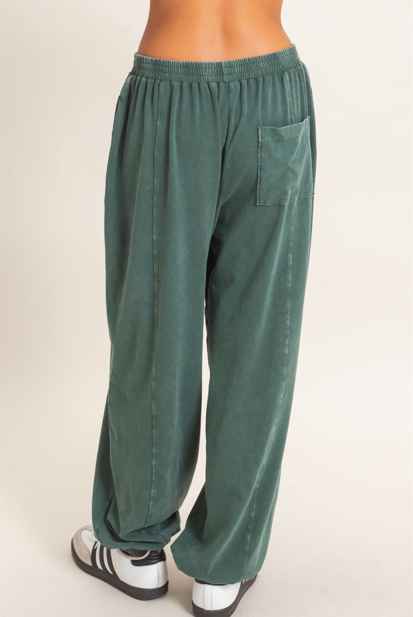 Wholesale Mineral Wash Elastic Waist Jogger Pants Joggers DZ26F405 DARK GREEN DOUBLE ZERO