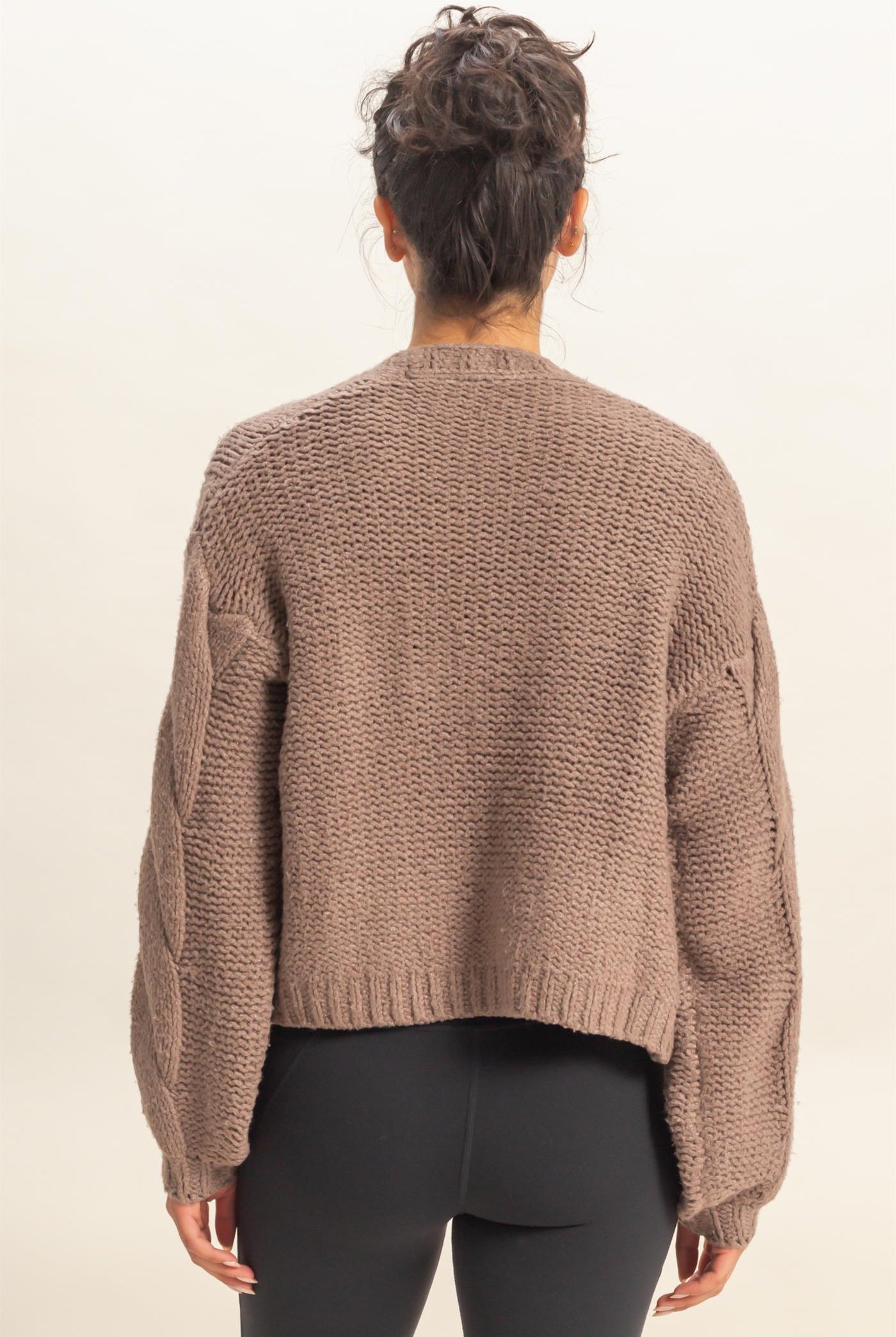 Wholesale Oversized Cable Knit Open Front Cardigan Sweater Cardigans DZ25F072 LIGHT TAUPE DOUBLE ZERO