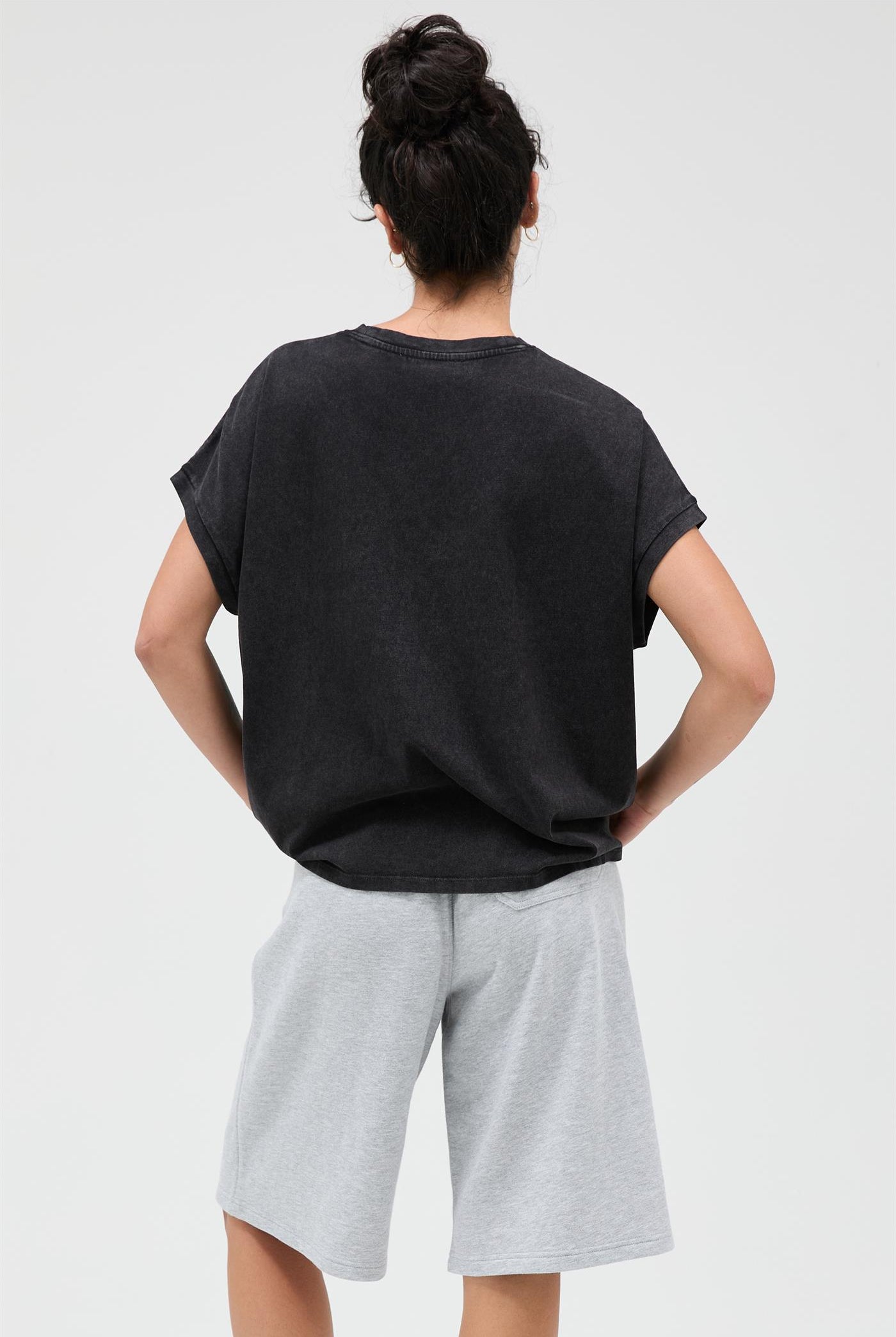 Wholesale Capped Sleeve Mineral Wash T-Shirt T-Shirts DZ26A033 BLACK DOUBLE ZERO