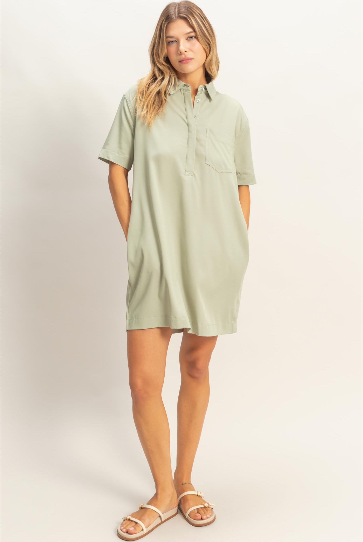 Wholesale Collared Shirt Dress Dresses HF26E427-D SAGE HYFVE