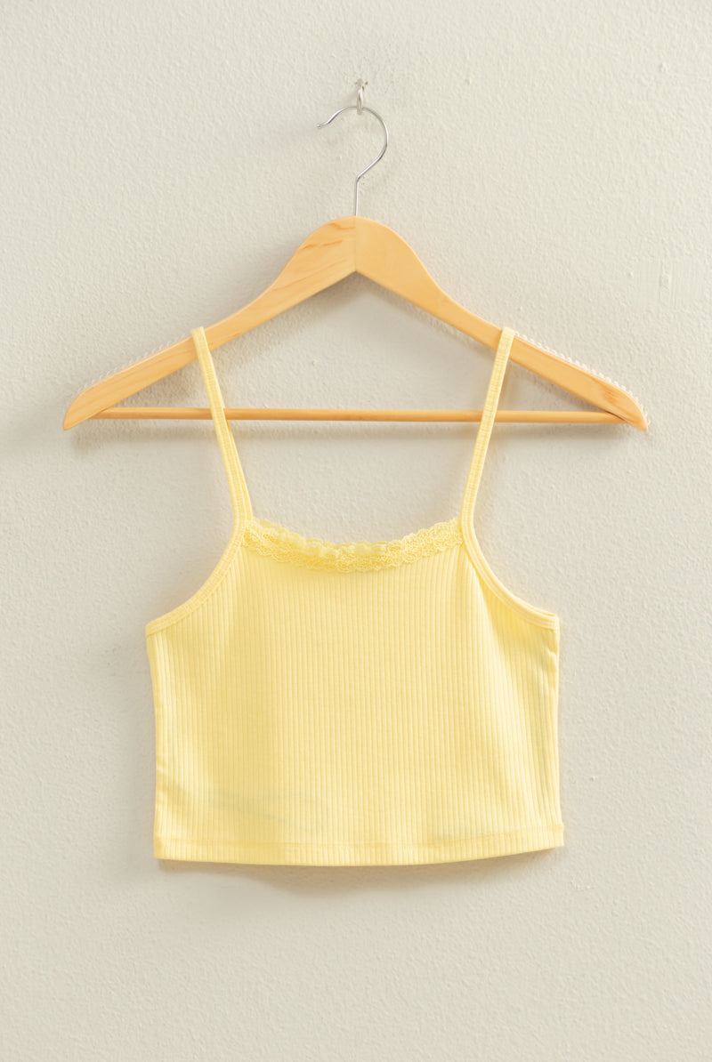 Wholesale Ribbed Lace Detail Cami Crop Top Clothing Tops DZ22C573 BUTTER DOUBLE ZERO