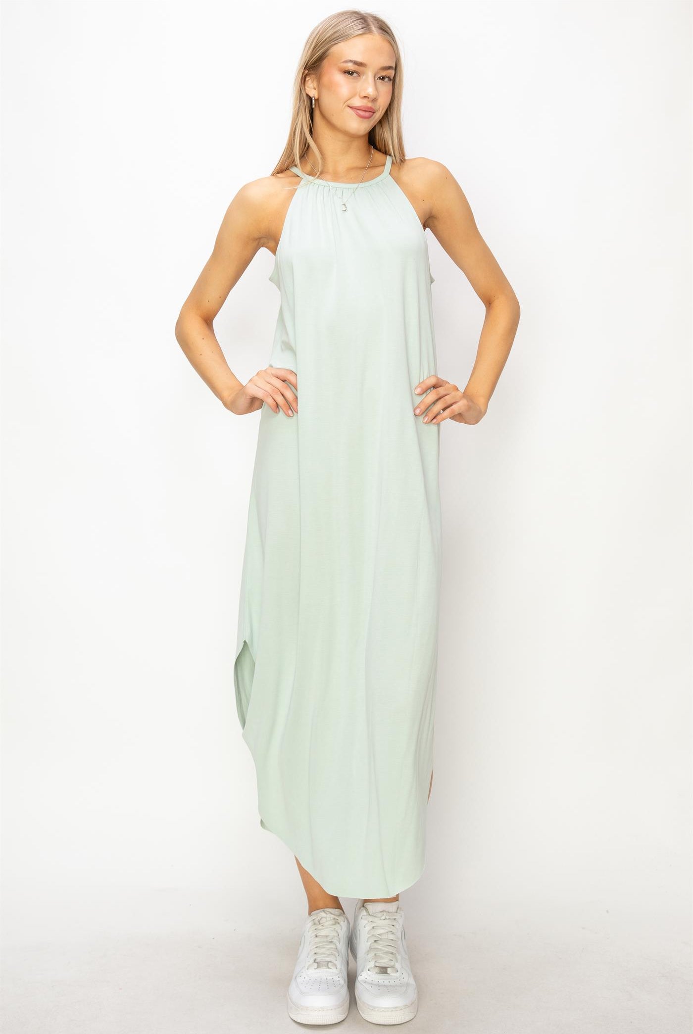 Wholesale Halter Neck Asymmetrical Midii Dress Dresses DZ24A888 MINT DOUBLE ZERO