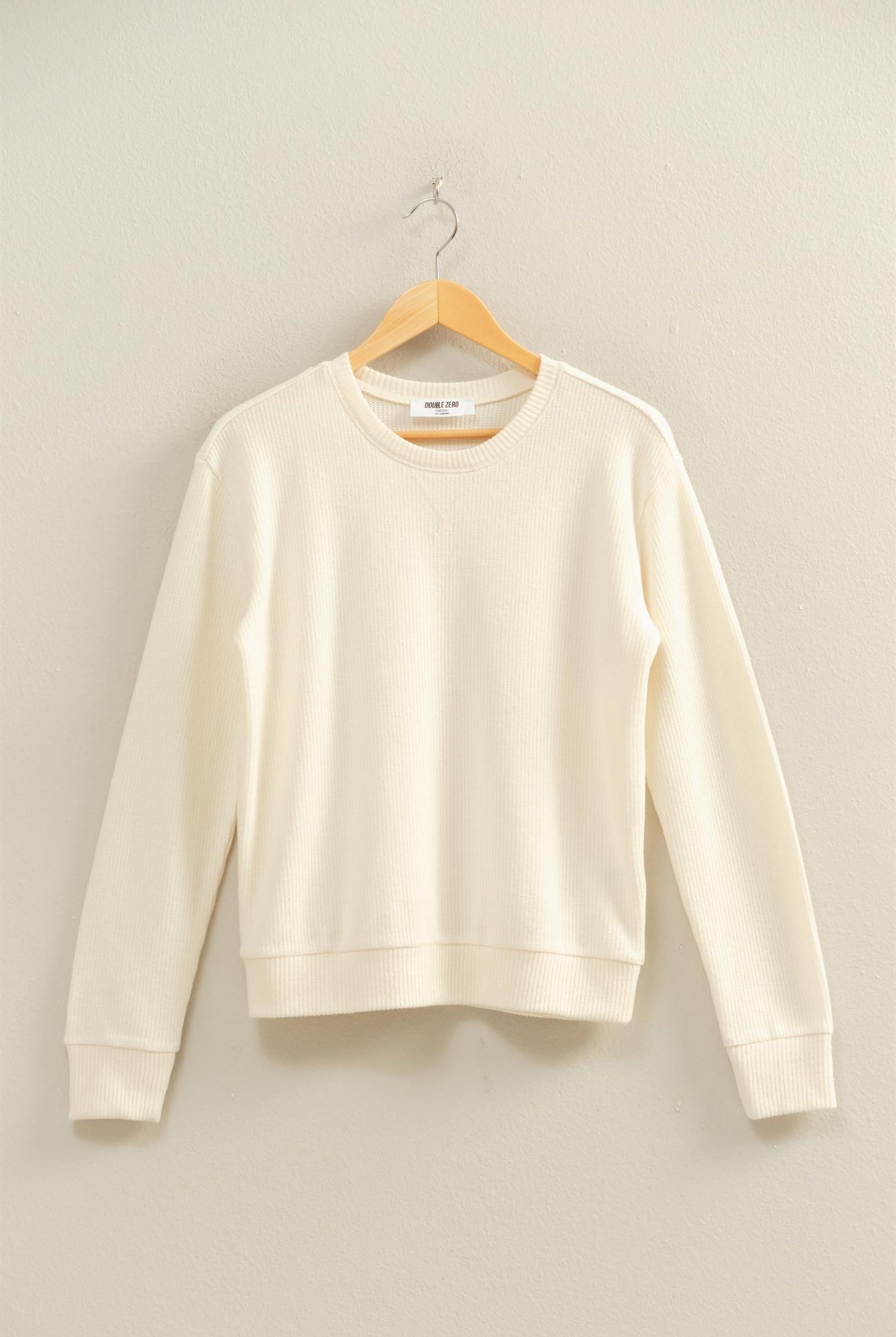 Wholesale Brushed Waffle Crew Neck Long Sleeve Top Clothing Tops DZ26A177 CREAM DOUBLE ZERO